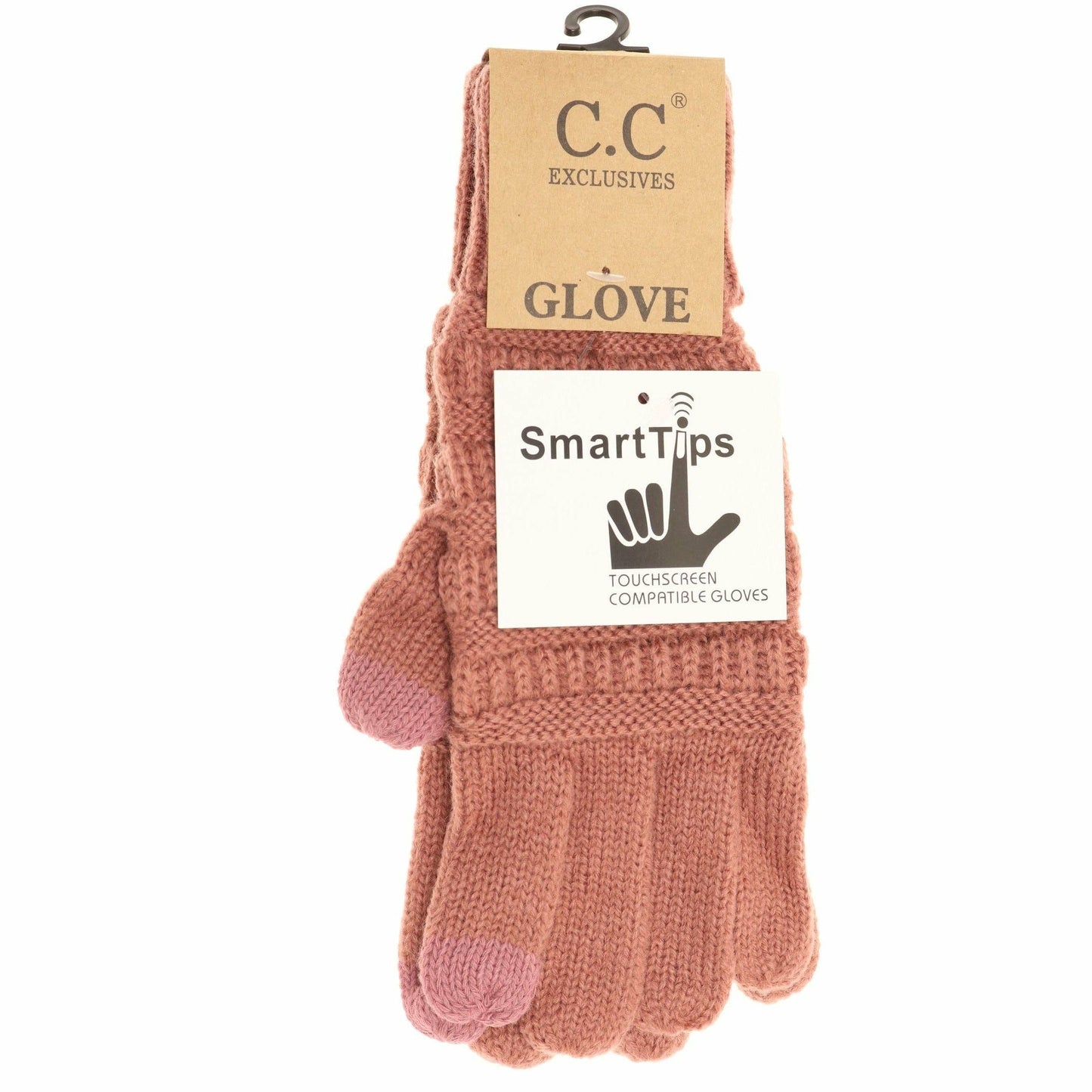 Solid Cable Knit CC Gloves : Hot Pink