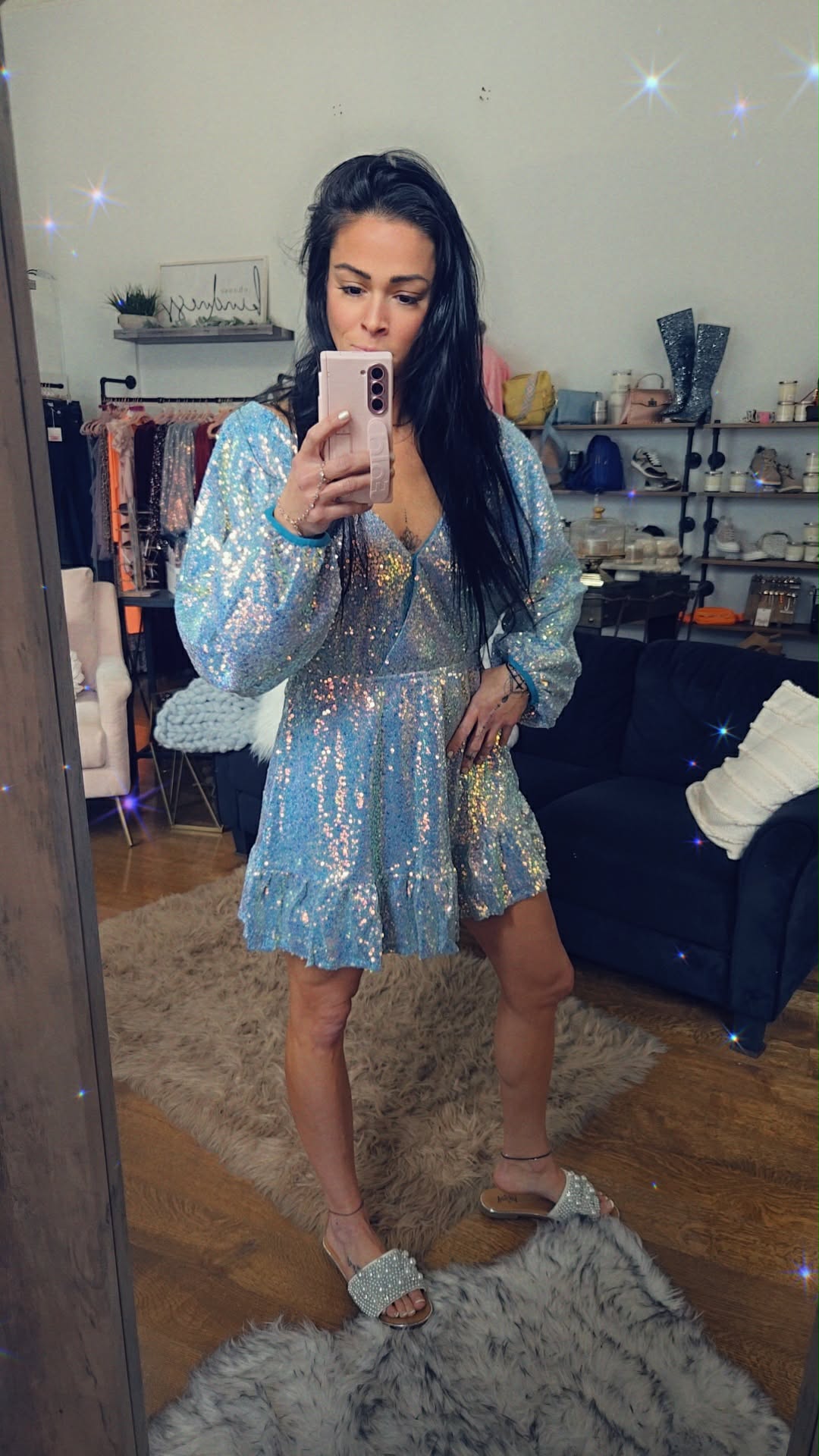 Winter Mint Sequin Long Sleeve Holiday Dress