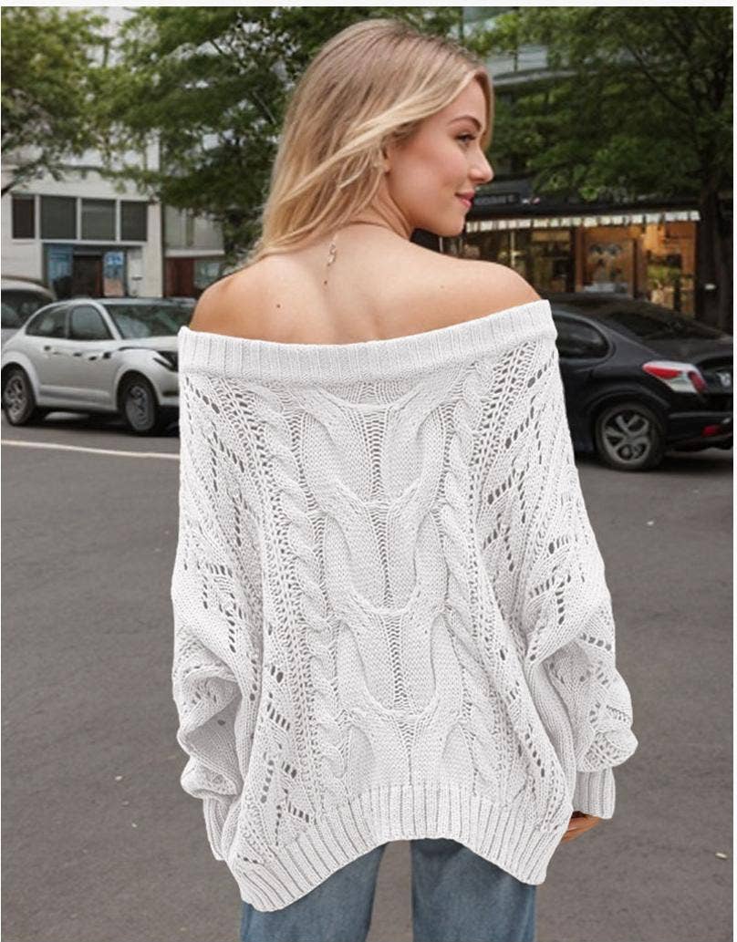 Off Shoulder Chunky Cable Knit Oversized Sweater