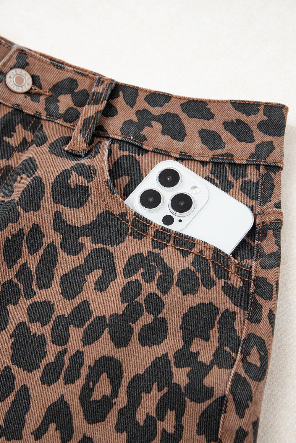 Brown Leopard Denim Frayed Split Denim Midi Skirt: Brown / 65%Cotton+33%Polyester+2%Elastane / M