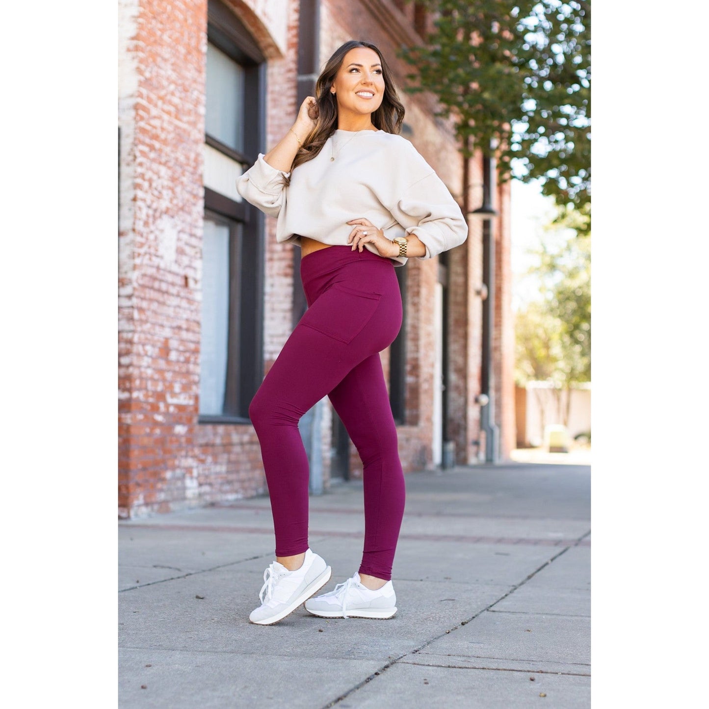 The Maria - Maroon Full Length Leggings with Pocket