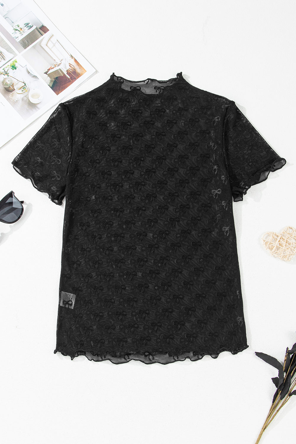 The Black on Black Sheer Bow Top