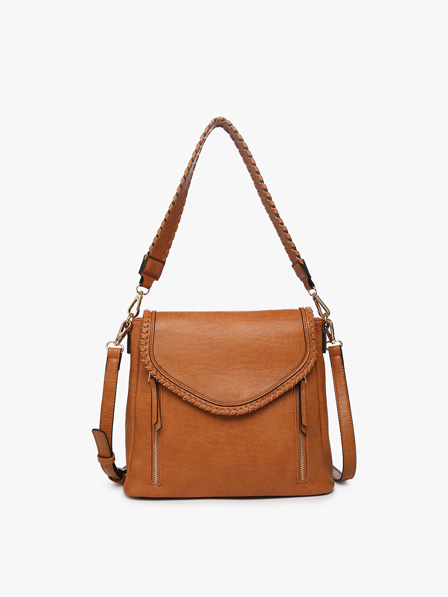 Lorelei Double Zip Crossbody – Whipstitch Trim - Brown