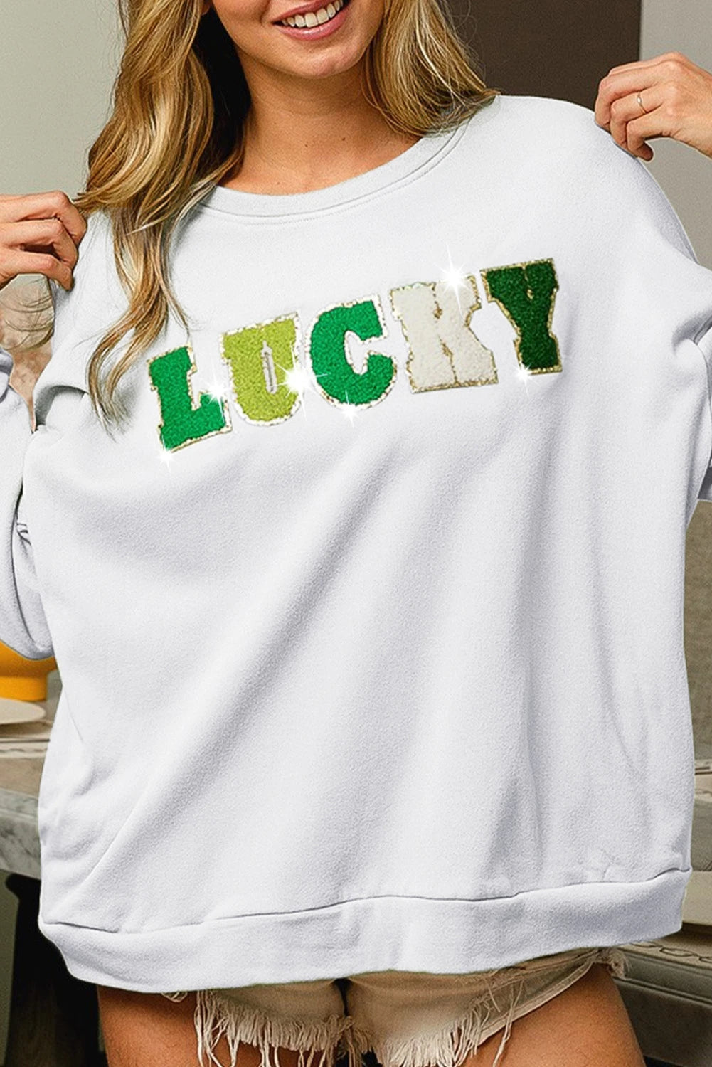 The Riley LUCKY White Crewneck