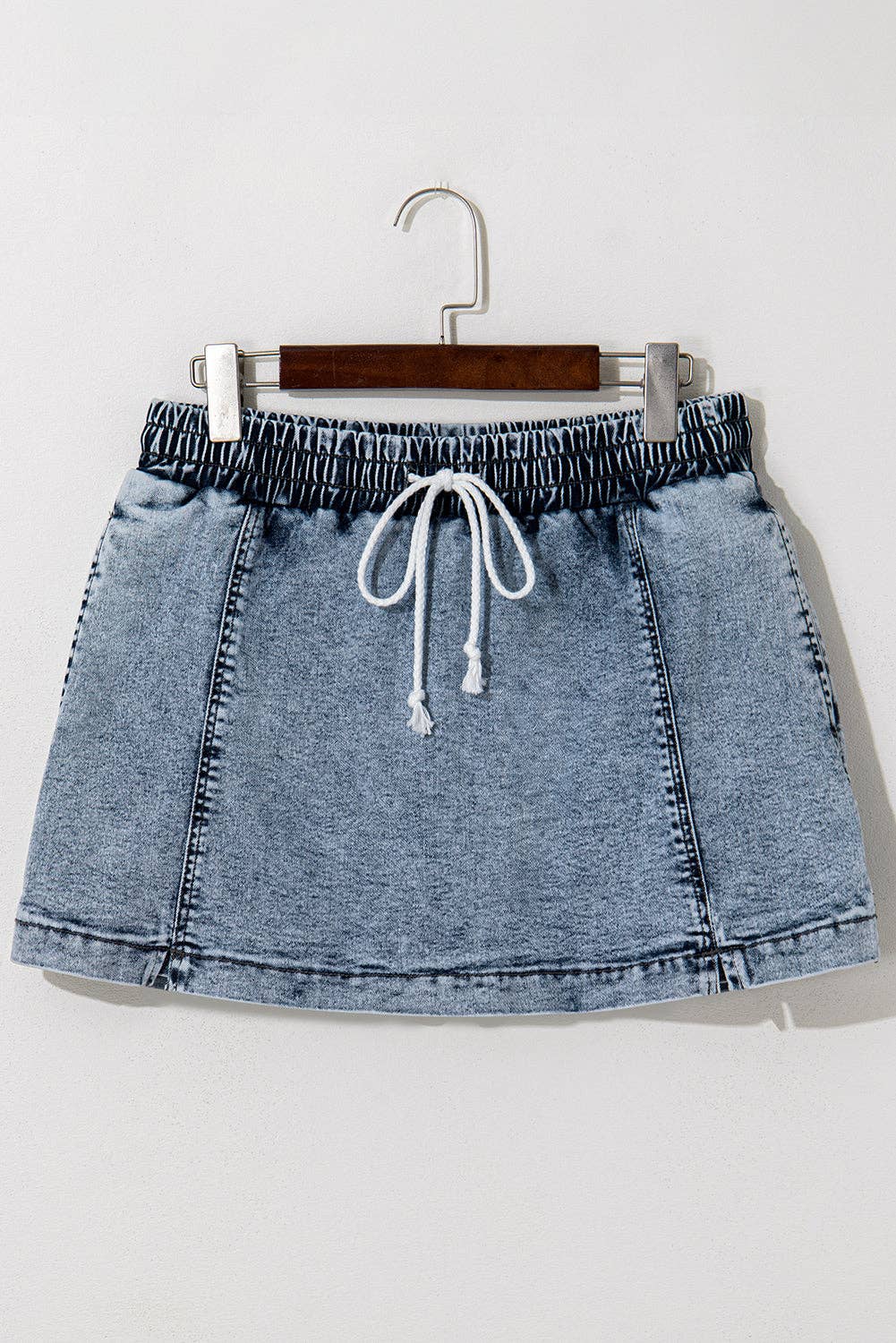 High Waist Drawstring Pocketed Denim Shorts