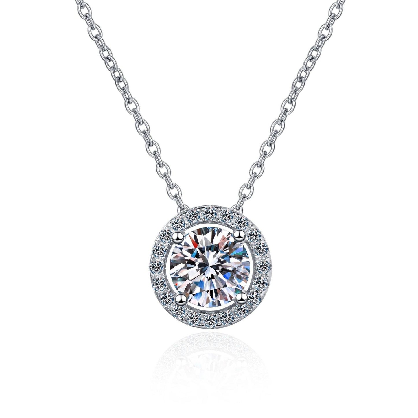 Four-Prong Moissanite Halo Necklace in 925 Sterling Silver: 0.5 ct