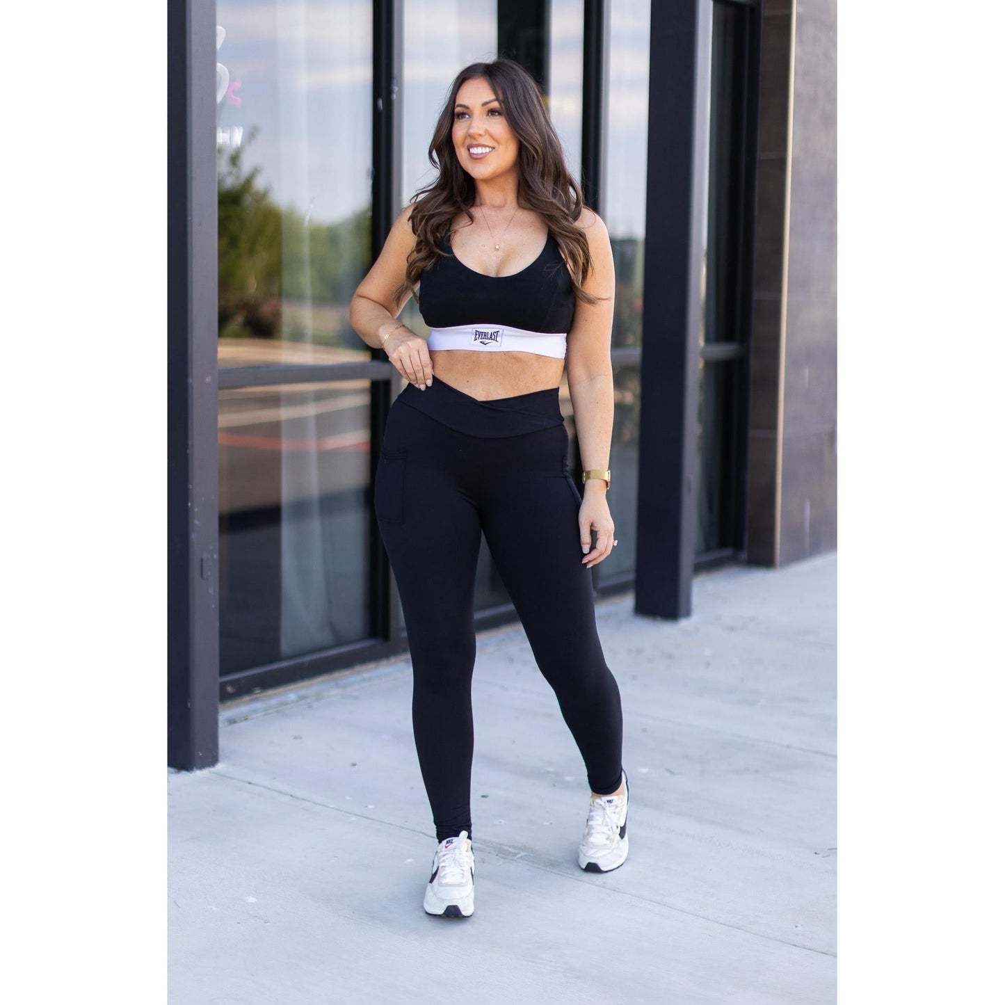 The Stephanie - Crossover BLACK Pocket Full Length Leggings