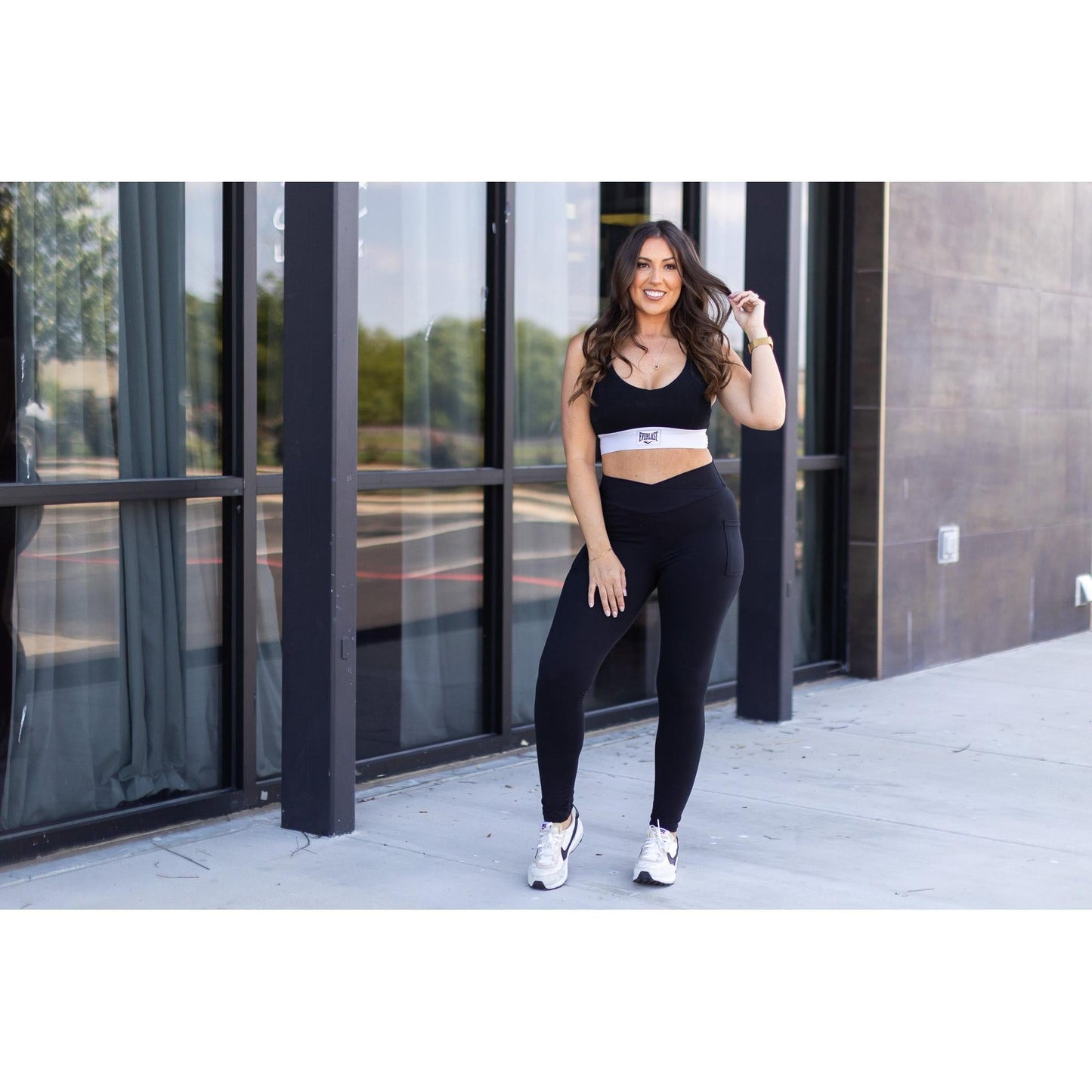 The Stephanie - Crossover BLACK Pocket Full Length Leggings
