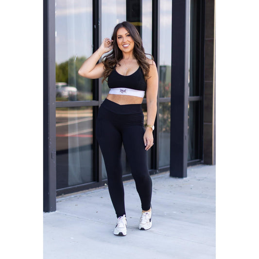 The Stephanie - Crossover BLACK Pocket Full Length Leggings