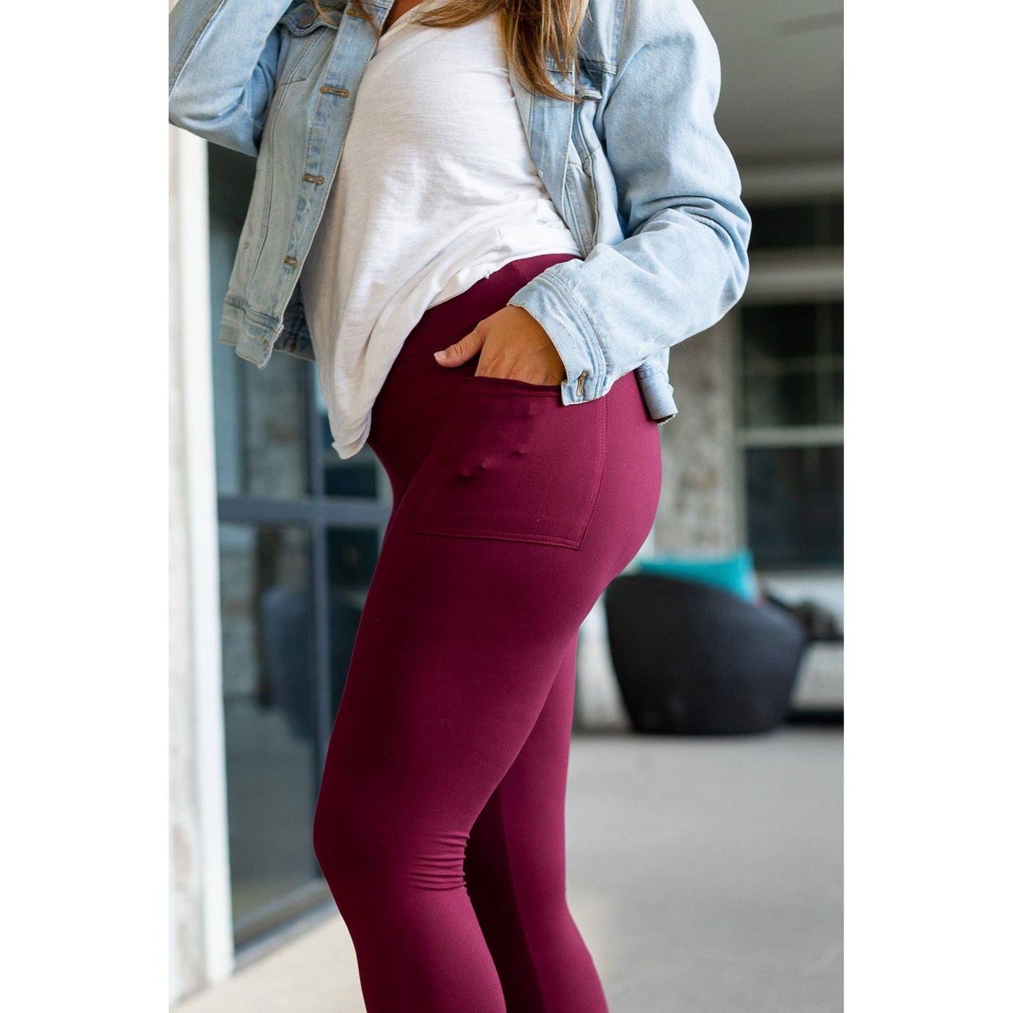 The Maria - Maroon Full Length Leggings with Pocket