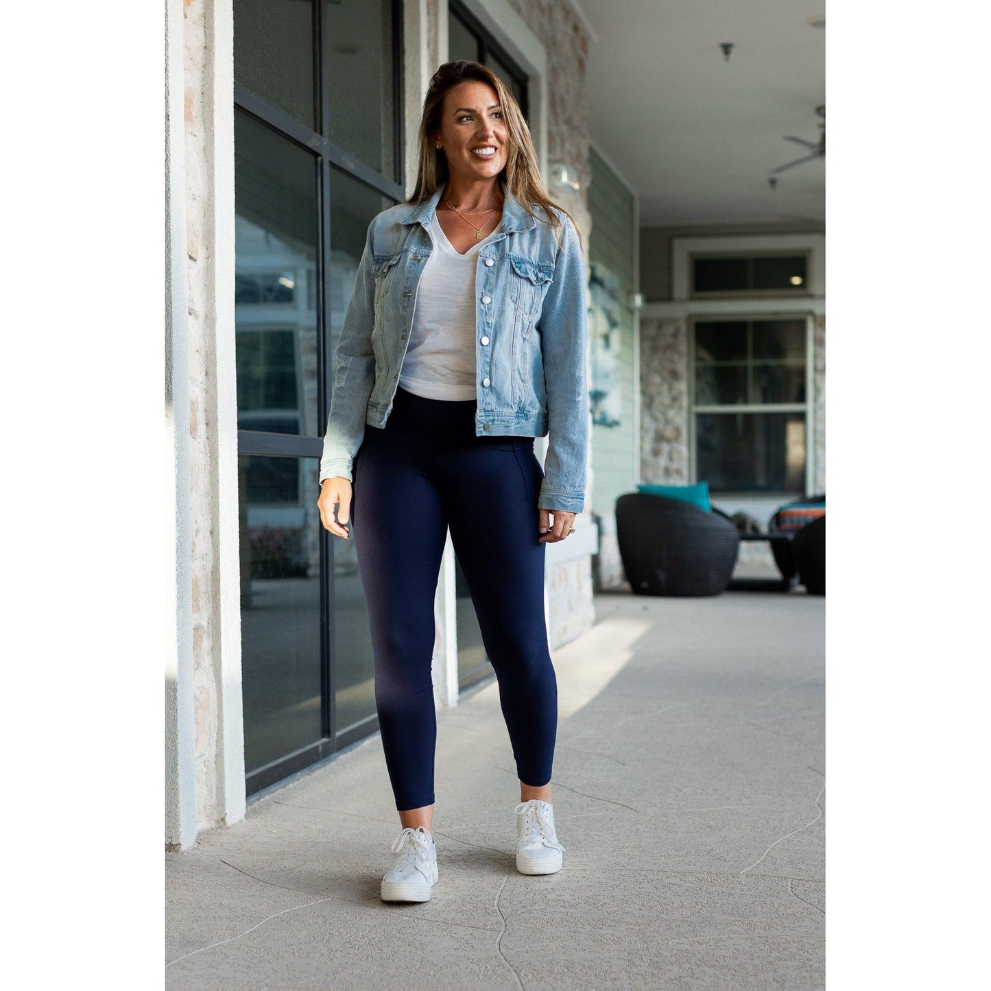 The Nyla - Navy Full-Length with Pocket Leggings