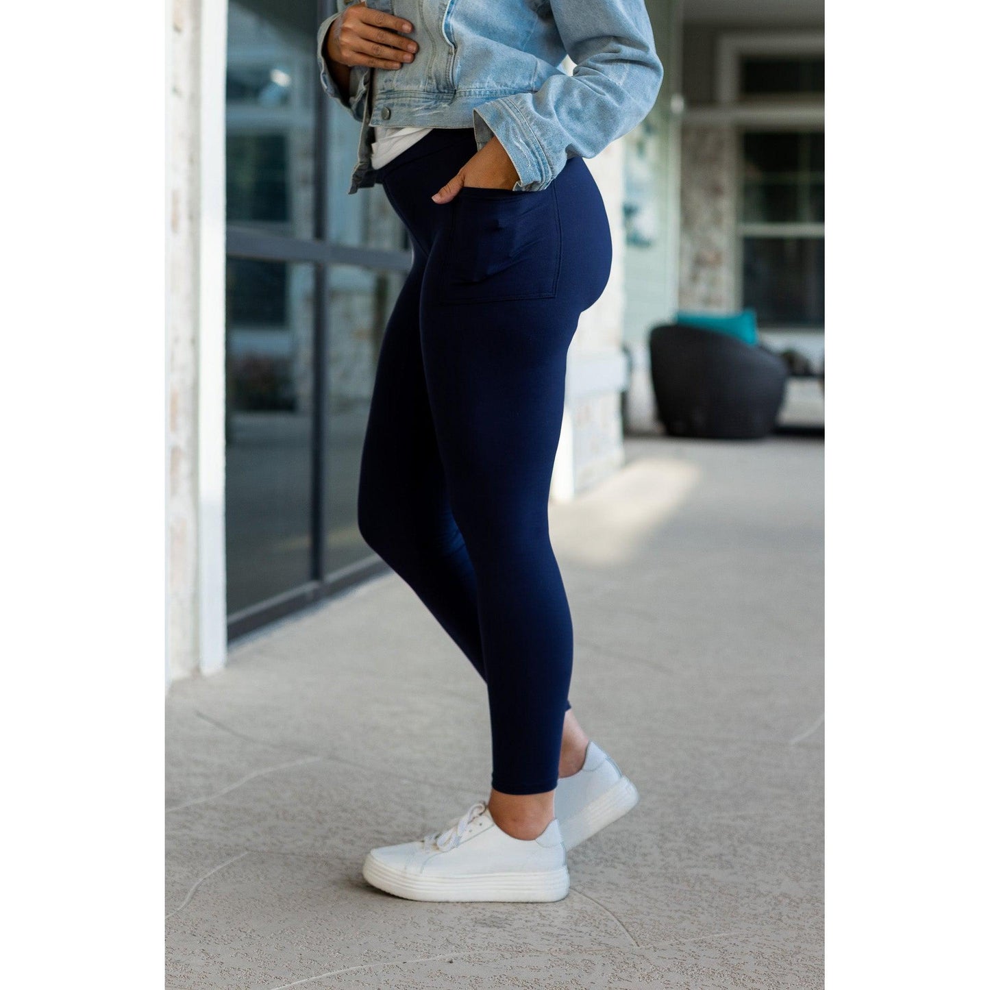 The Nyla - Navy Full-Length with Pocket Leggings