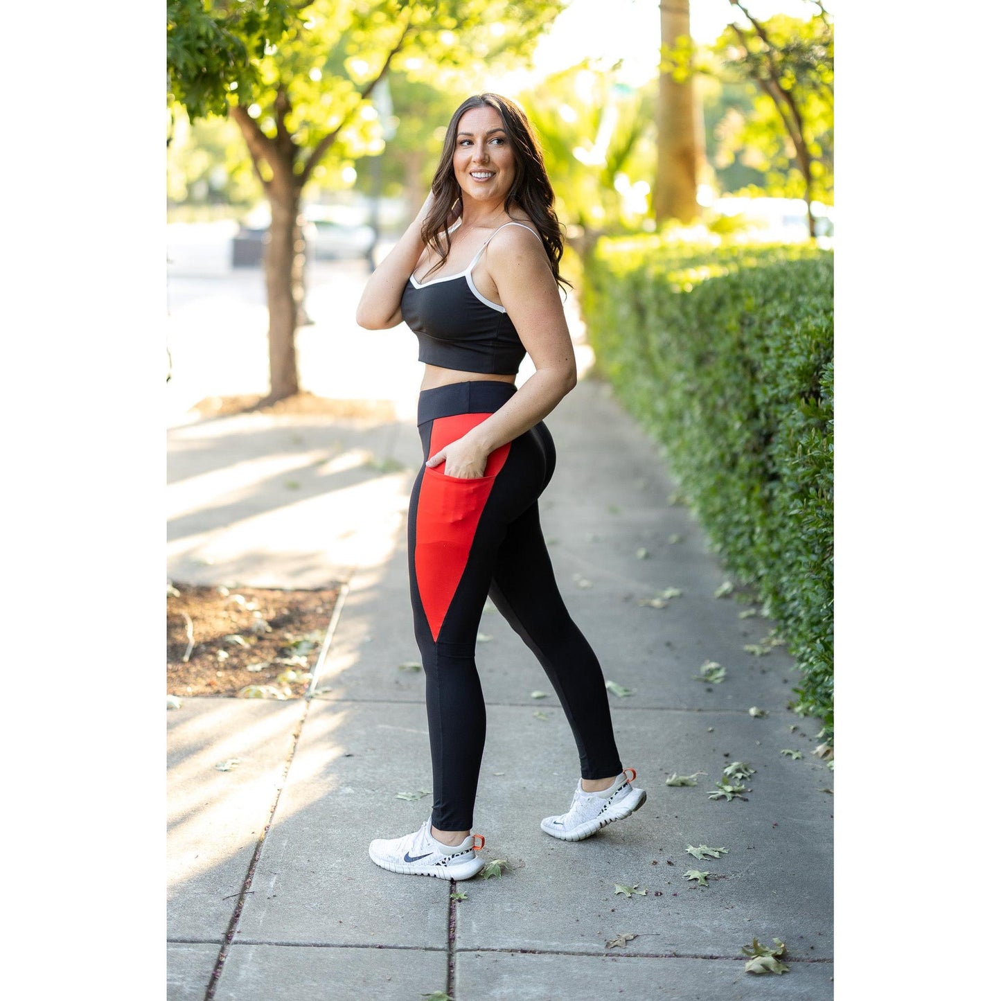 The Roxie - Red Panel Full Length Leggings