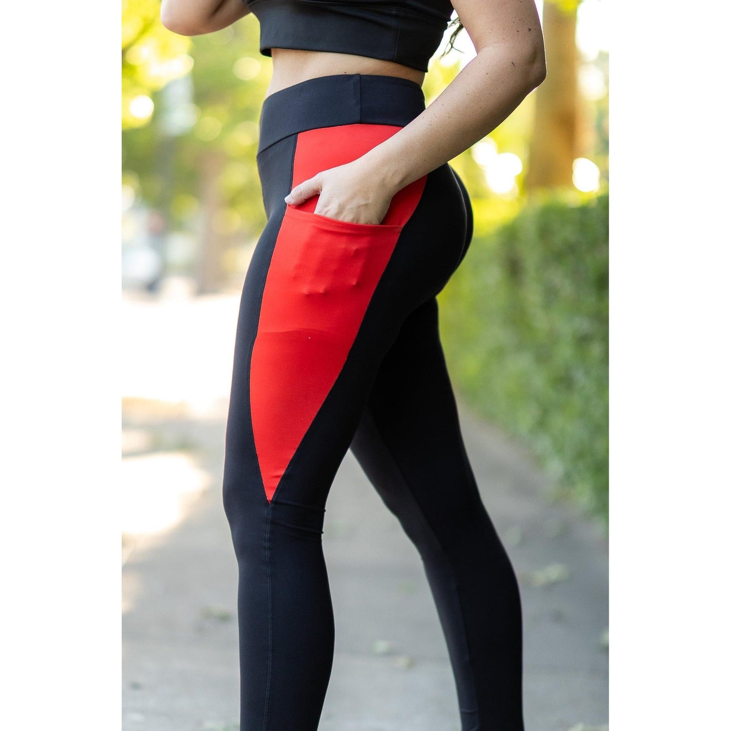 The Roxie - Red Panel Full Length Leggings