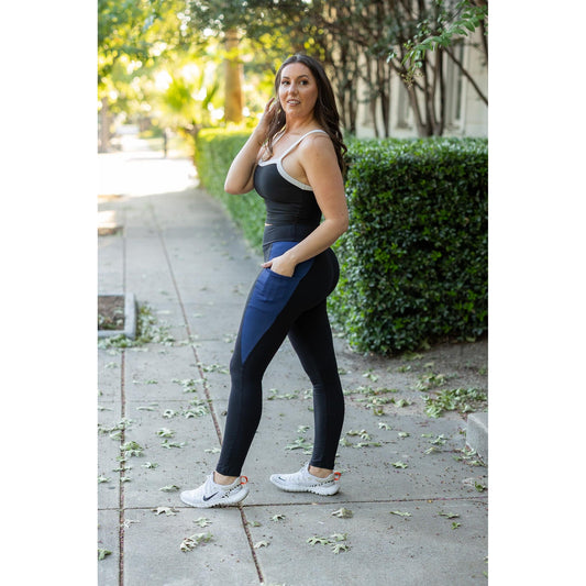 The Billie- Blue Panel Full Length Leggings