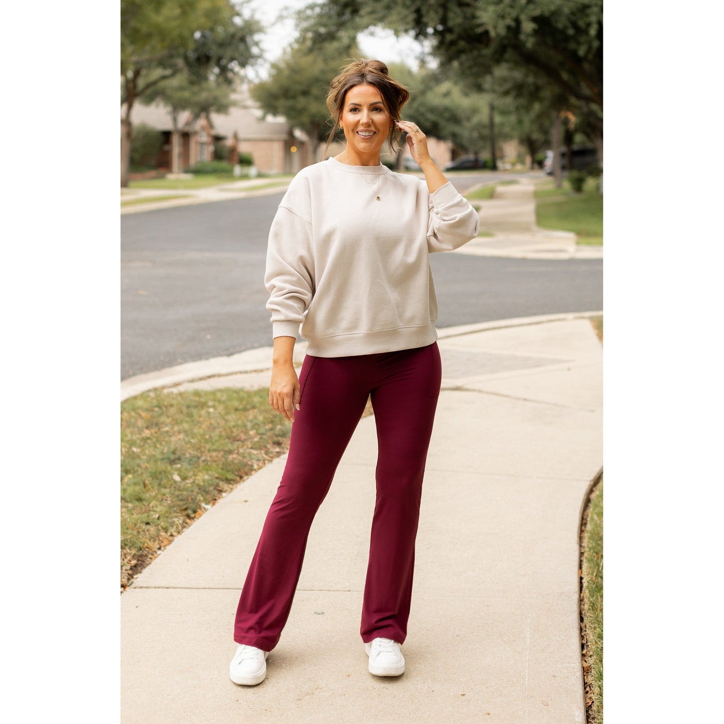 The Maeve -  MAROON Bootcut Leggings with Pockets