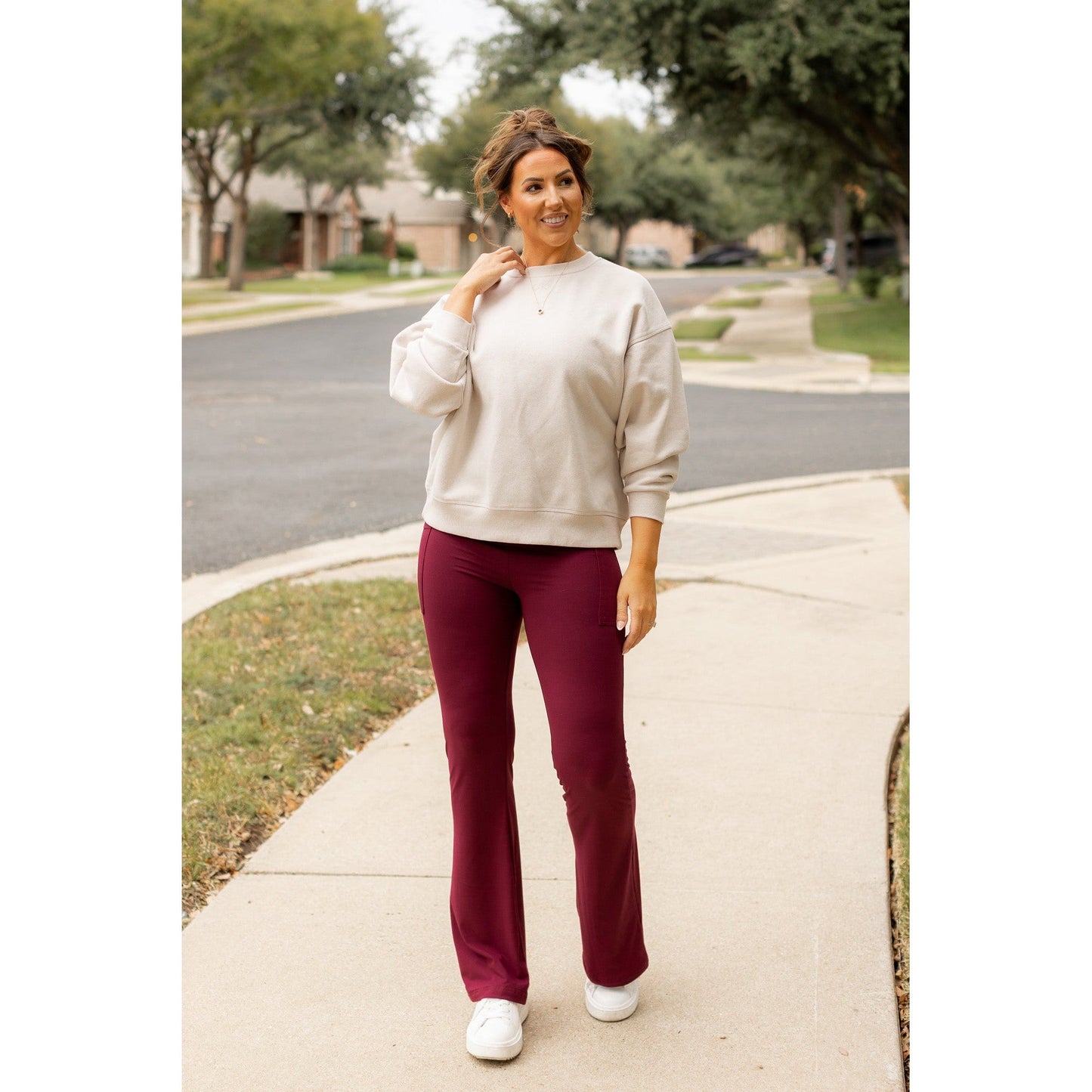 The Maeve -  MAROON Bootcut Leggings with Pockets