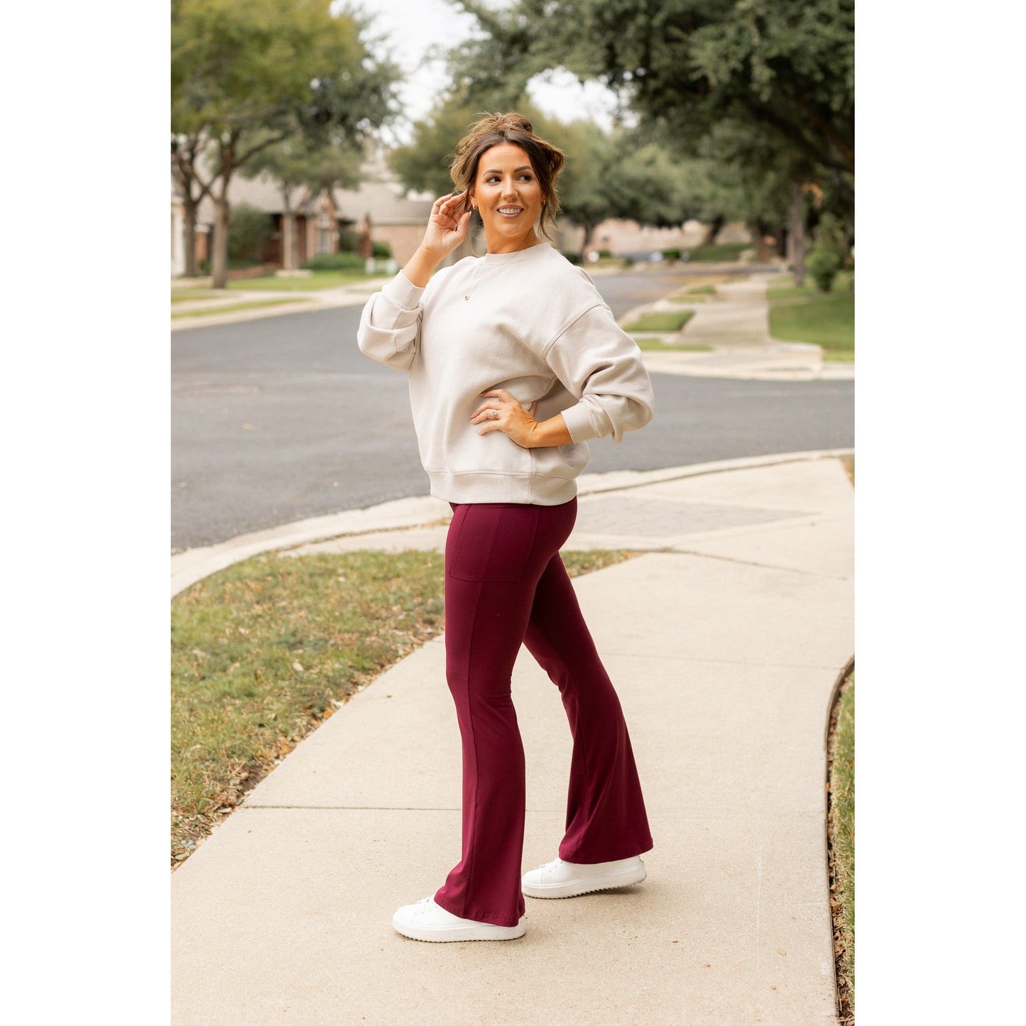 The Maeve -  MAROON Bootcut Leggings with Pockets