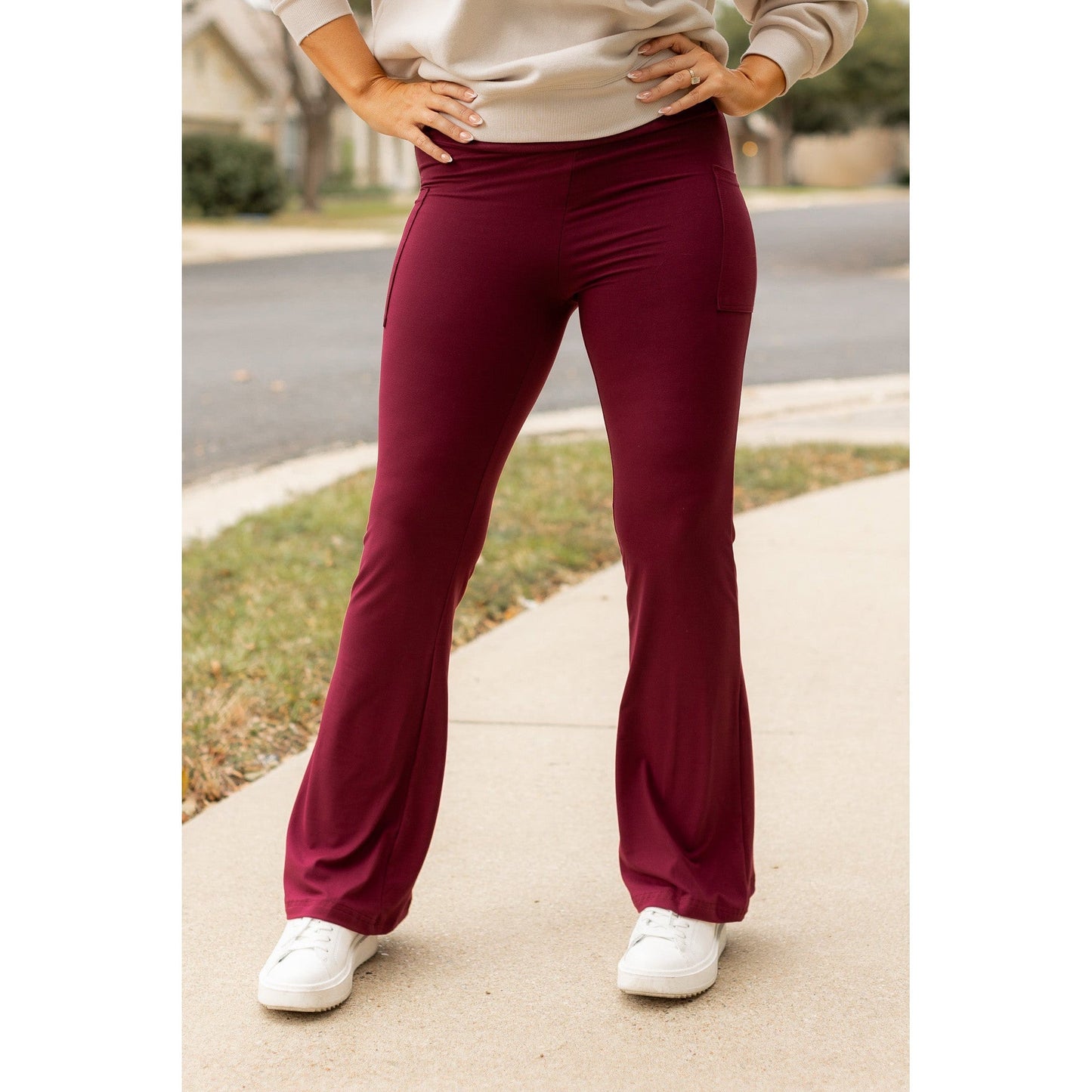 The Maeve -  MAROON Bootcut Leggings with Pockets