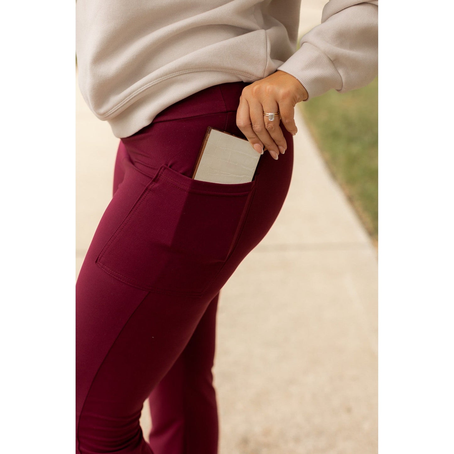 The Maeve -  MAROON Bootcut Leggings with Pockets