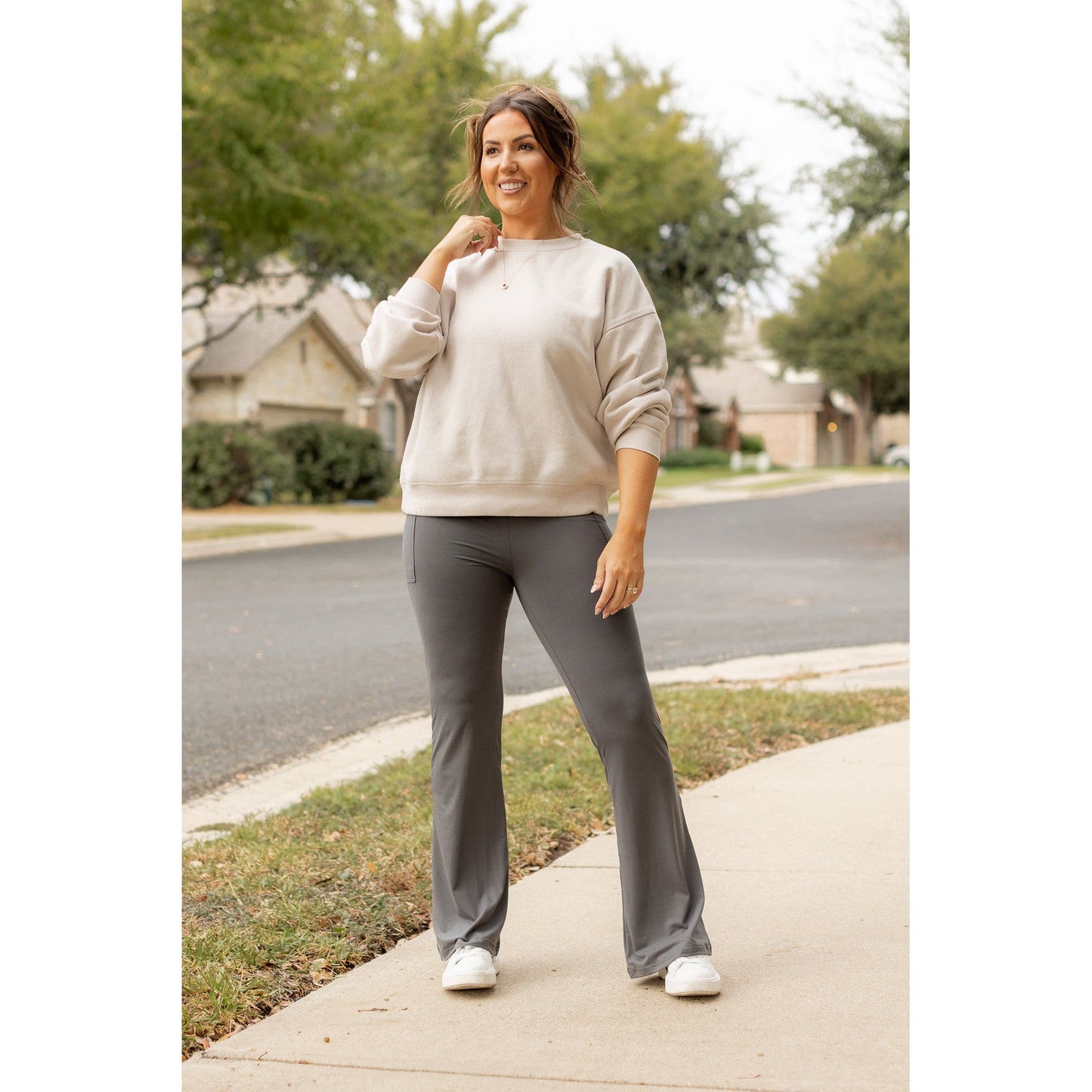 The Cassie - 30  CHARCOAL Bootcut Leggings with Pockets