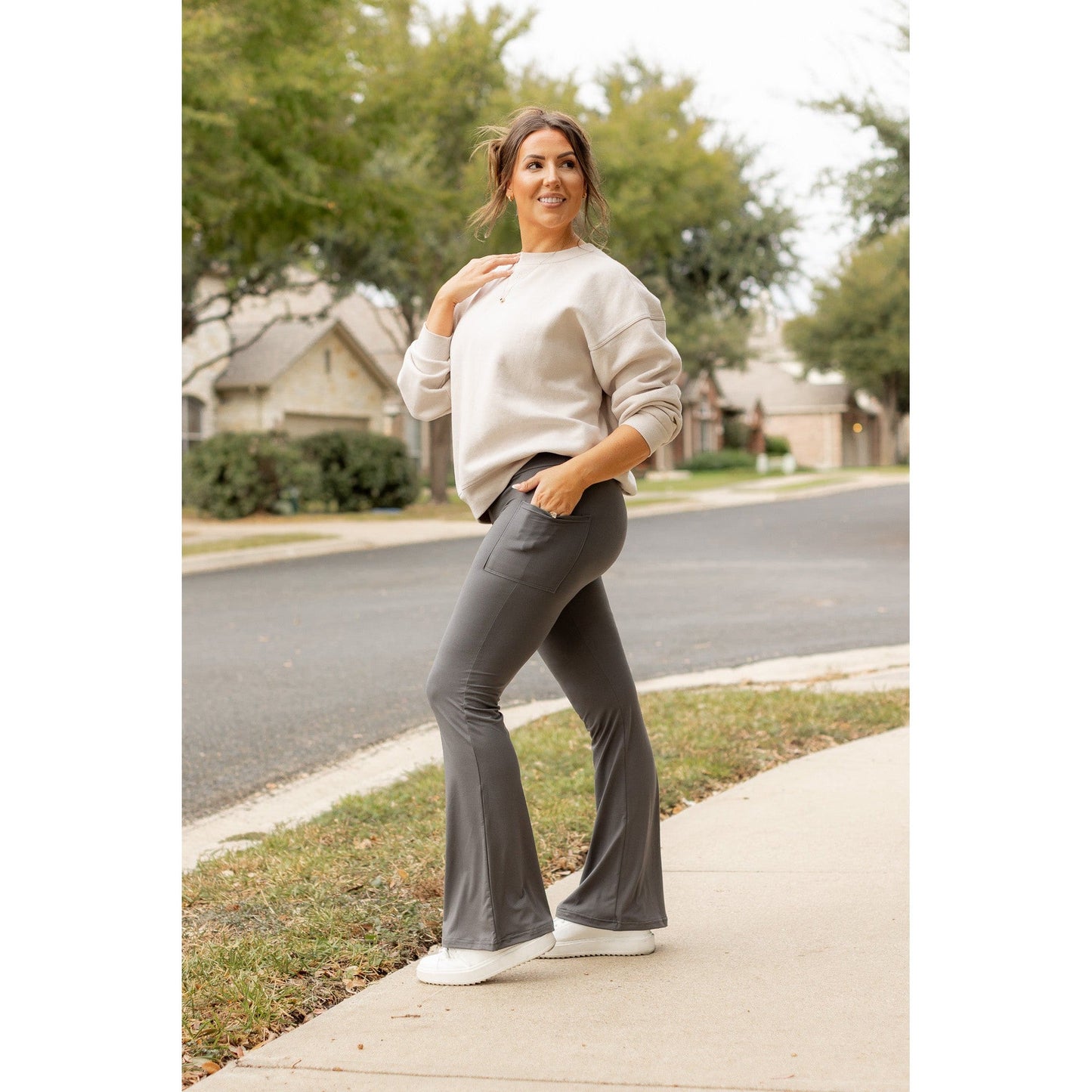 The Cassie - 30  CHARCOAL Bootcut Leggings with Pockets