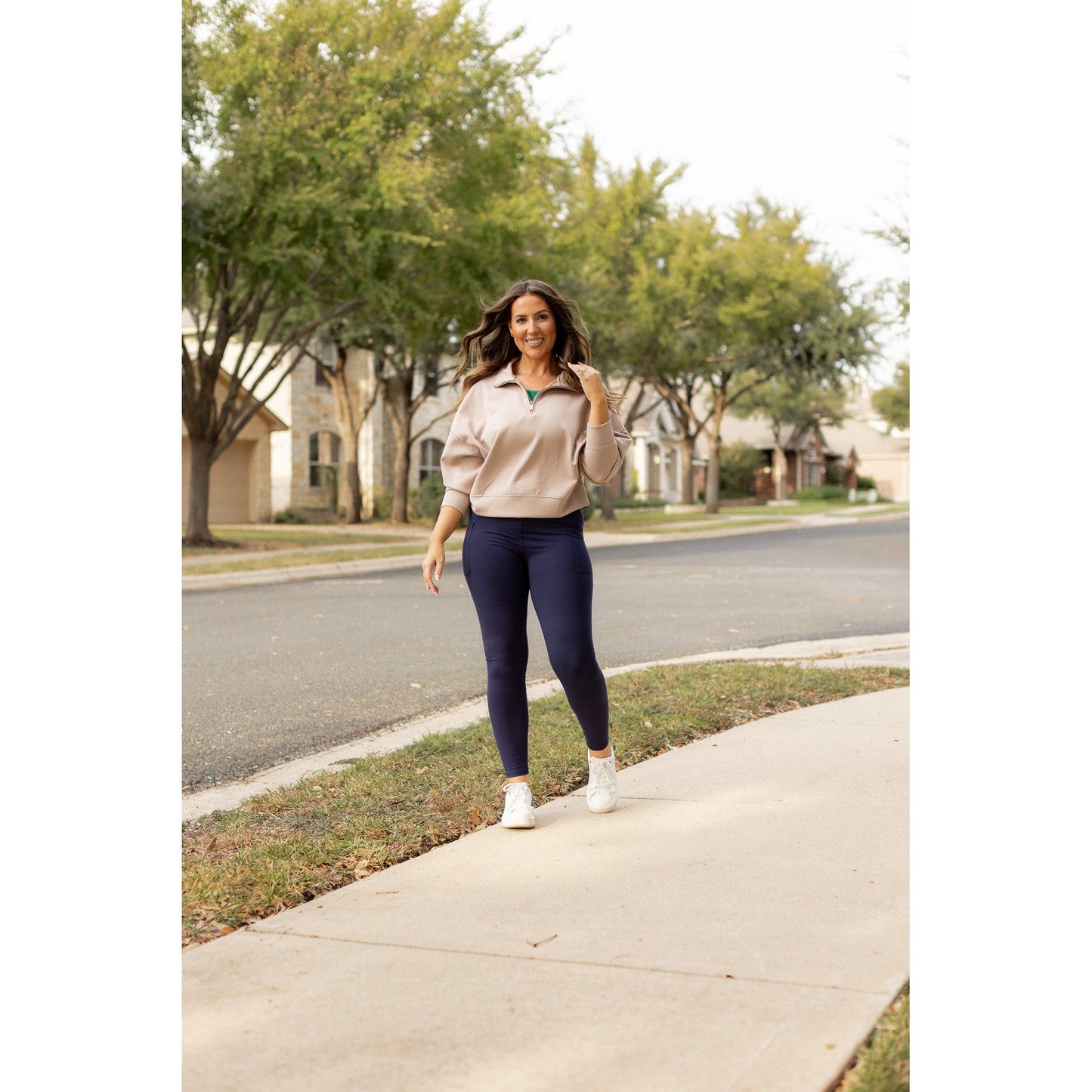 The Nadia - NAVY Crossover Full Length Leggings with Pockets