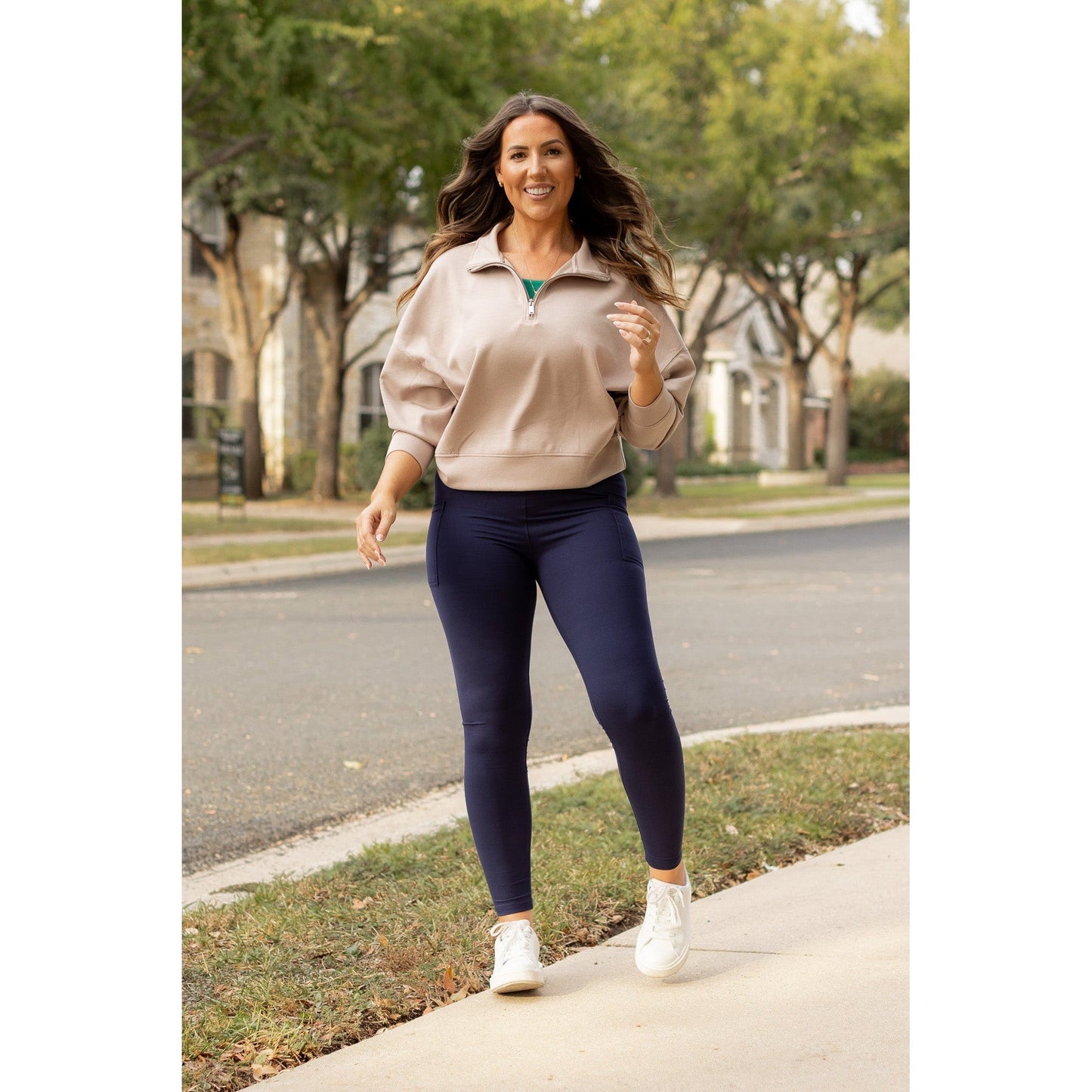 The Nadia - NAVY Crossover Full Length Leggings with Pockets