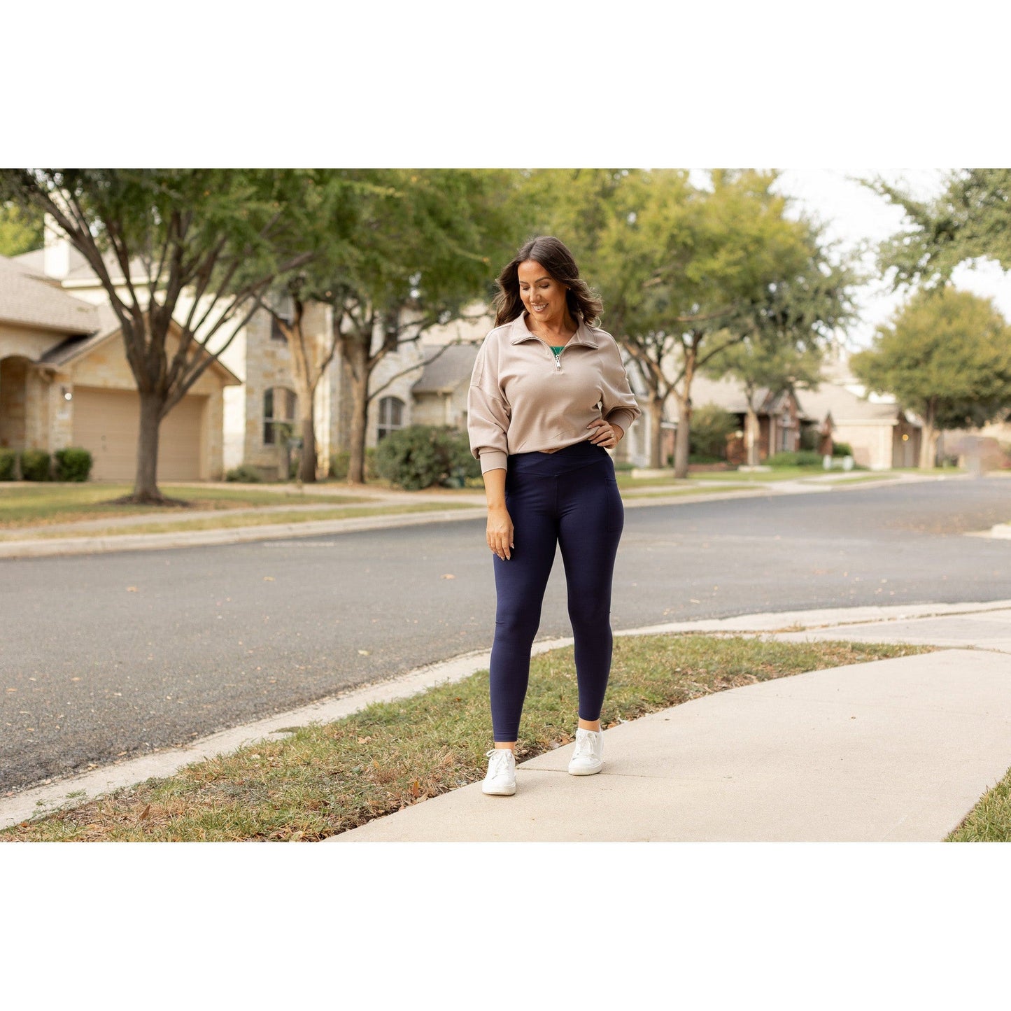 The Nadia - NAVY Crossover Full Length Leggings with Pockets