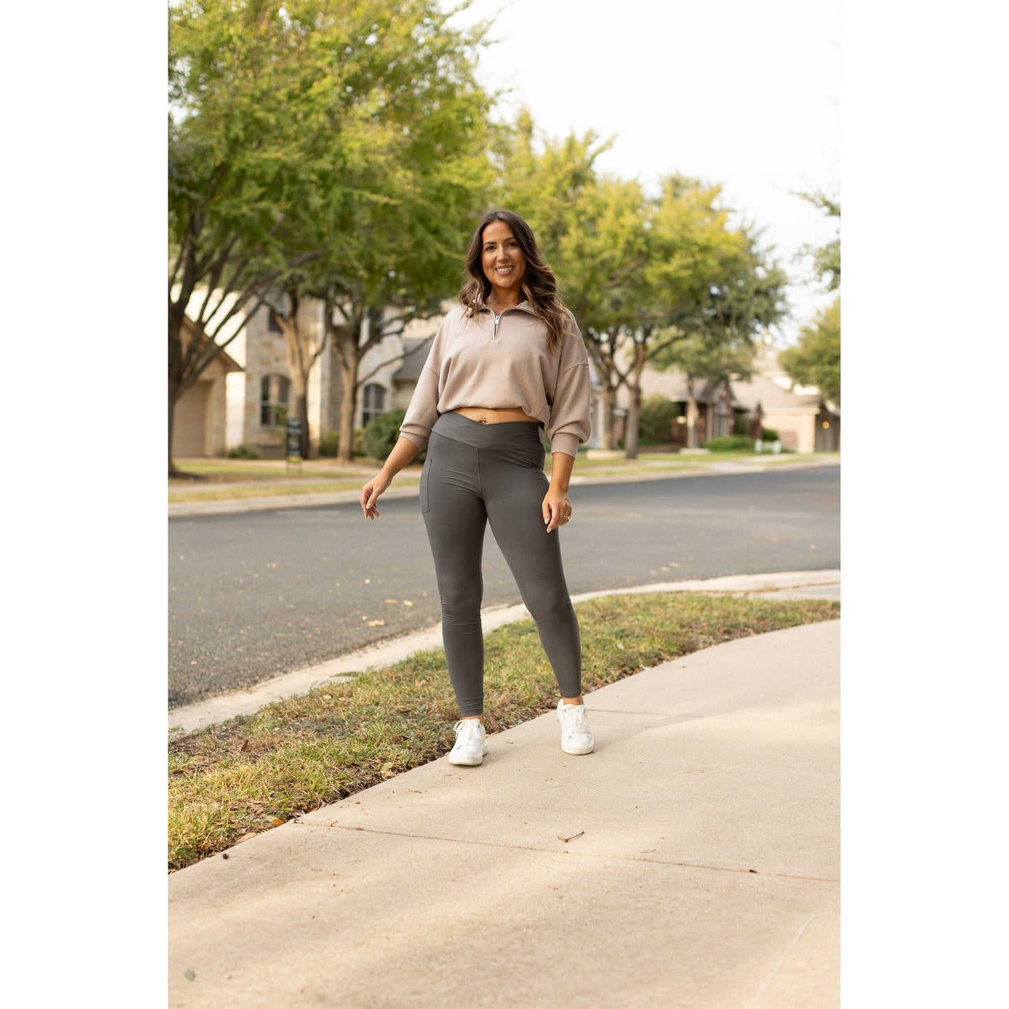 The Caitlin - CHARCOAL Crossover Full Length Leggings with Pockets
