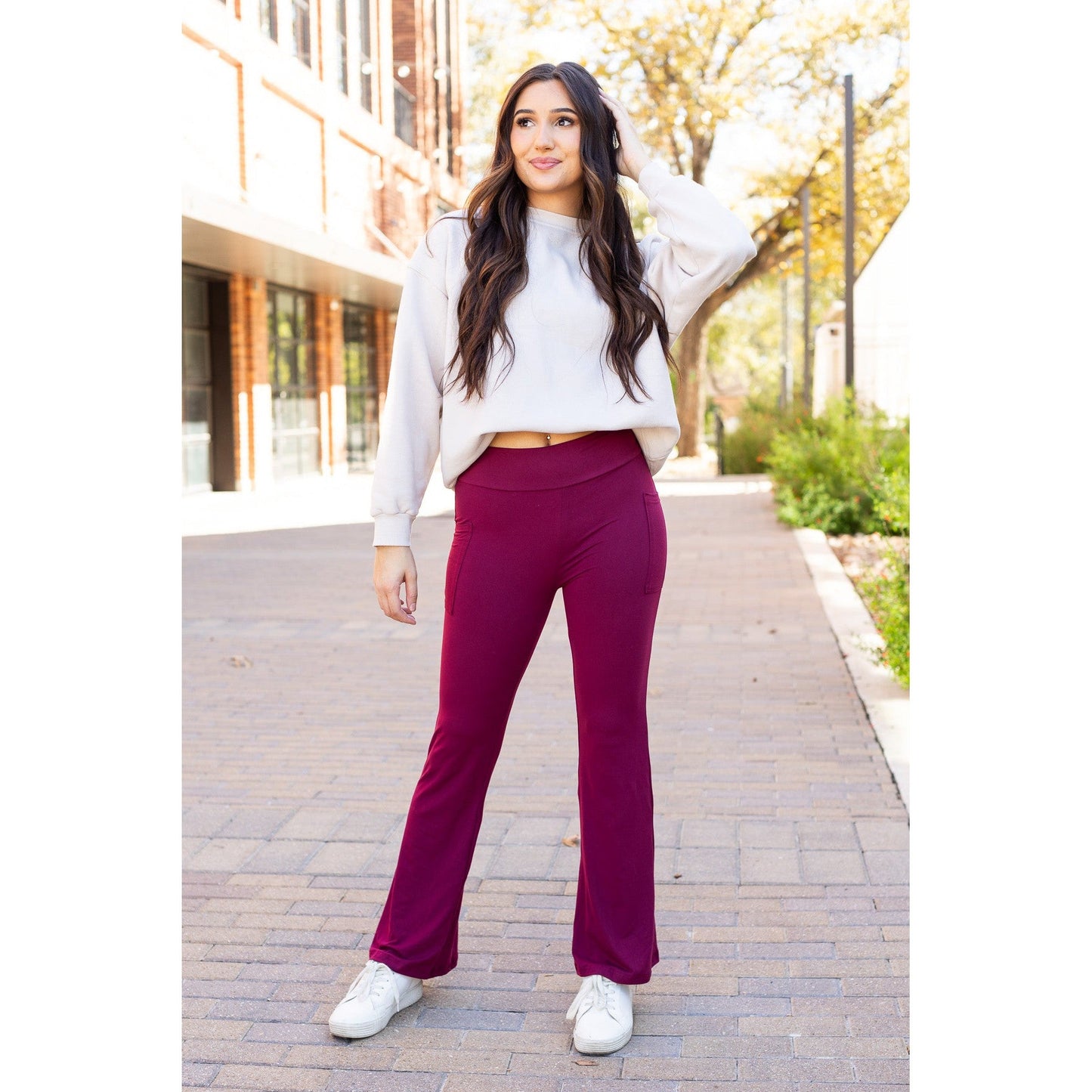 The Maeve -  MAROON Bootcut Leggings with Pockets