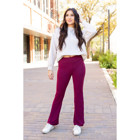 The Maeve -  MAROON Bootcut Leggings with Pockets