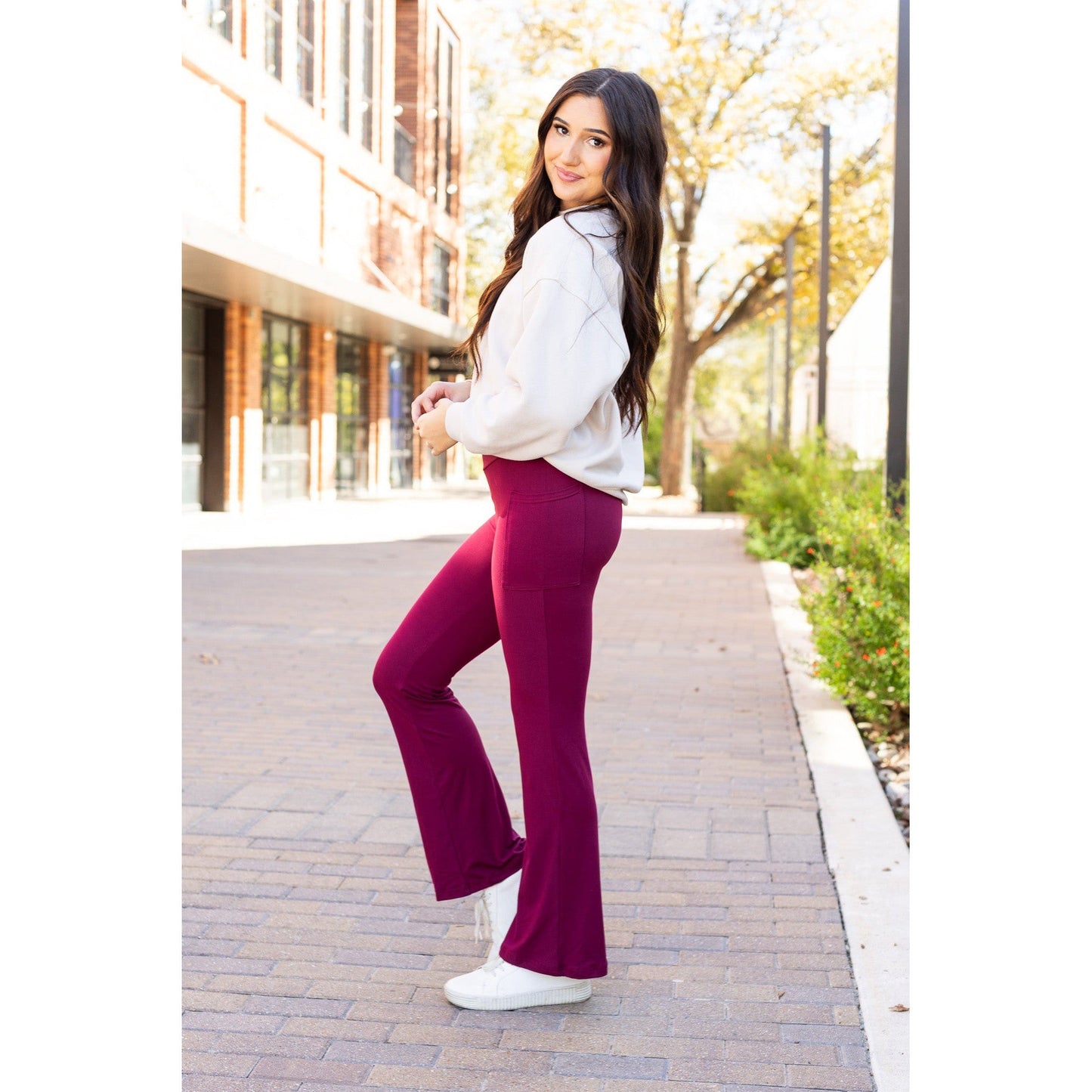 The Maeve -  MAROON Bootcut Leggings with Pockets
