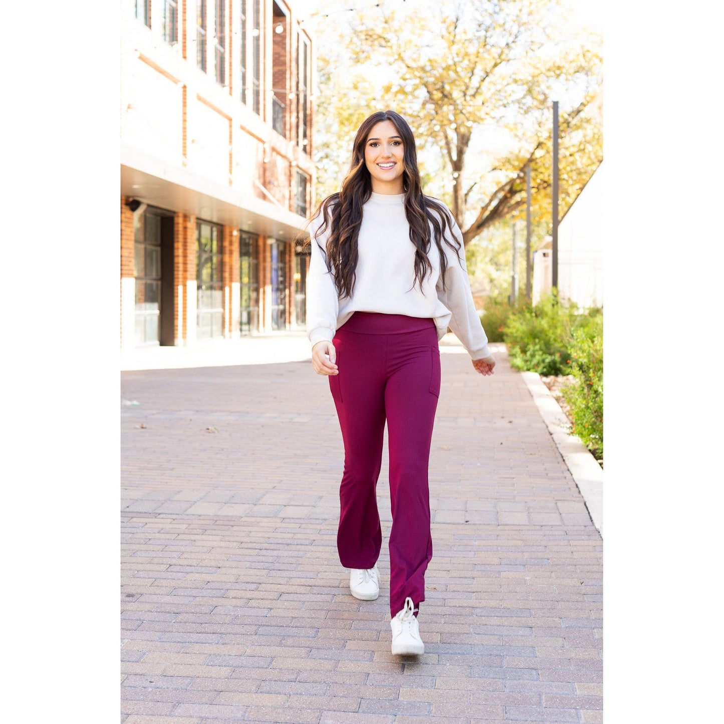 The Maeve -  MAROON Bootcut Leggings with Pockets
