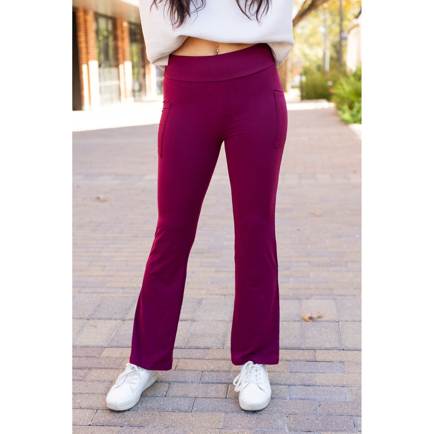 The Maeve -  MAROON Bootcut Leggings with Pockets