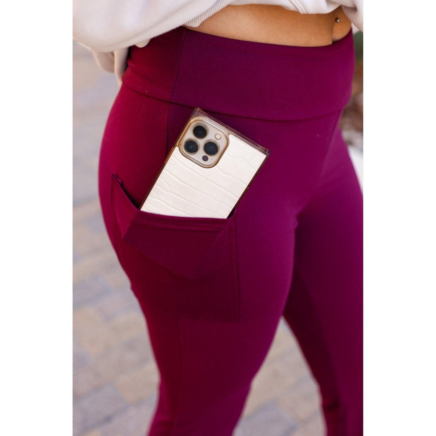 The Maeve -  MAROON Bootcut Leggings with Pockets