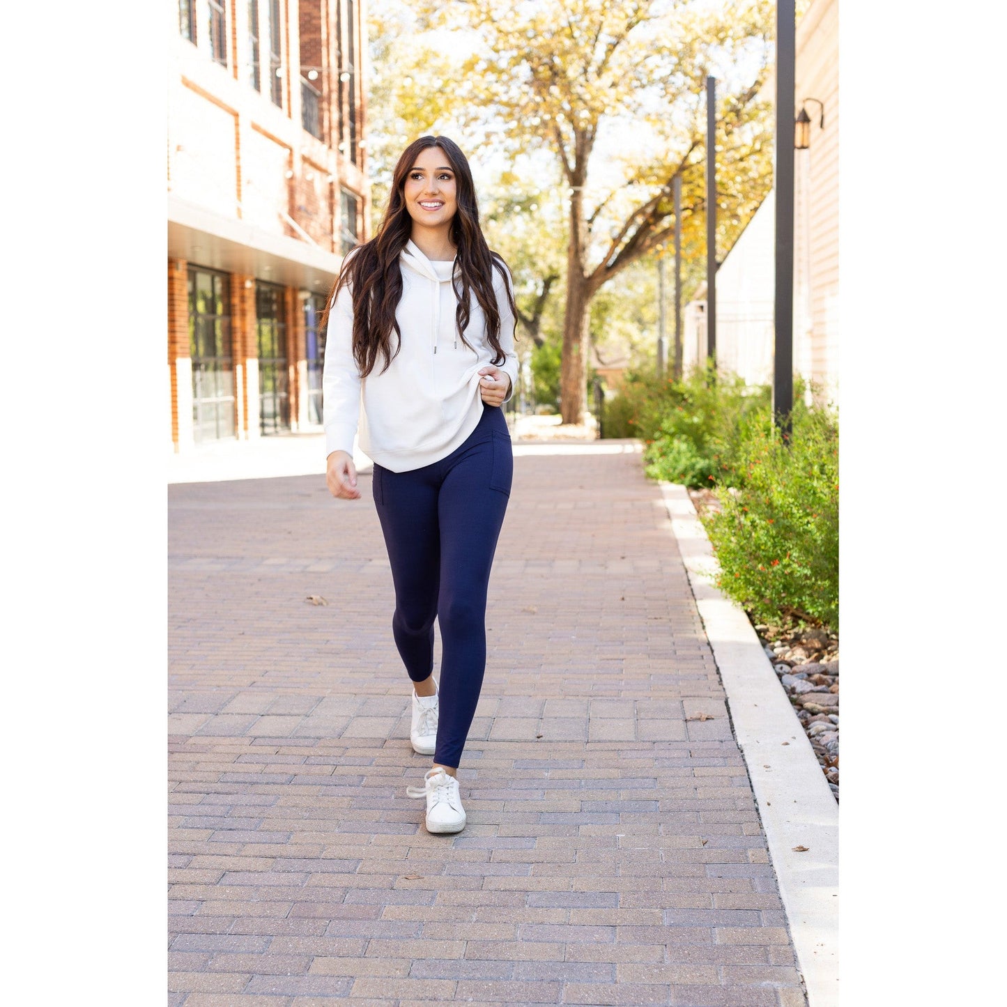 The Nadia - NAVY Crossover Full Length Leggings with Pockets