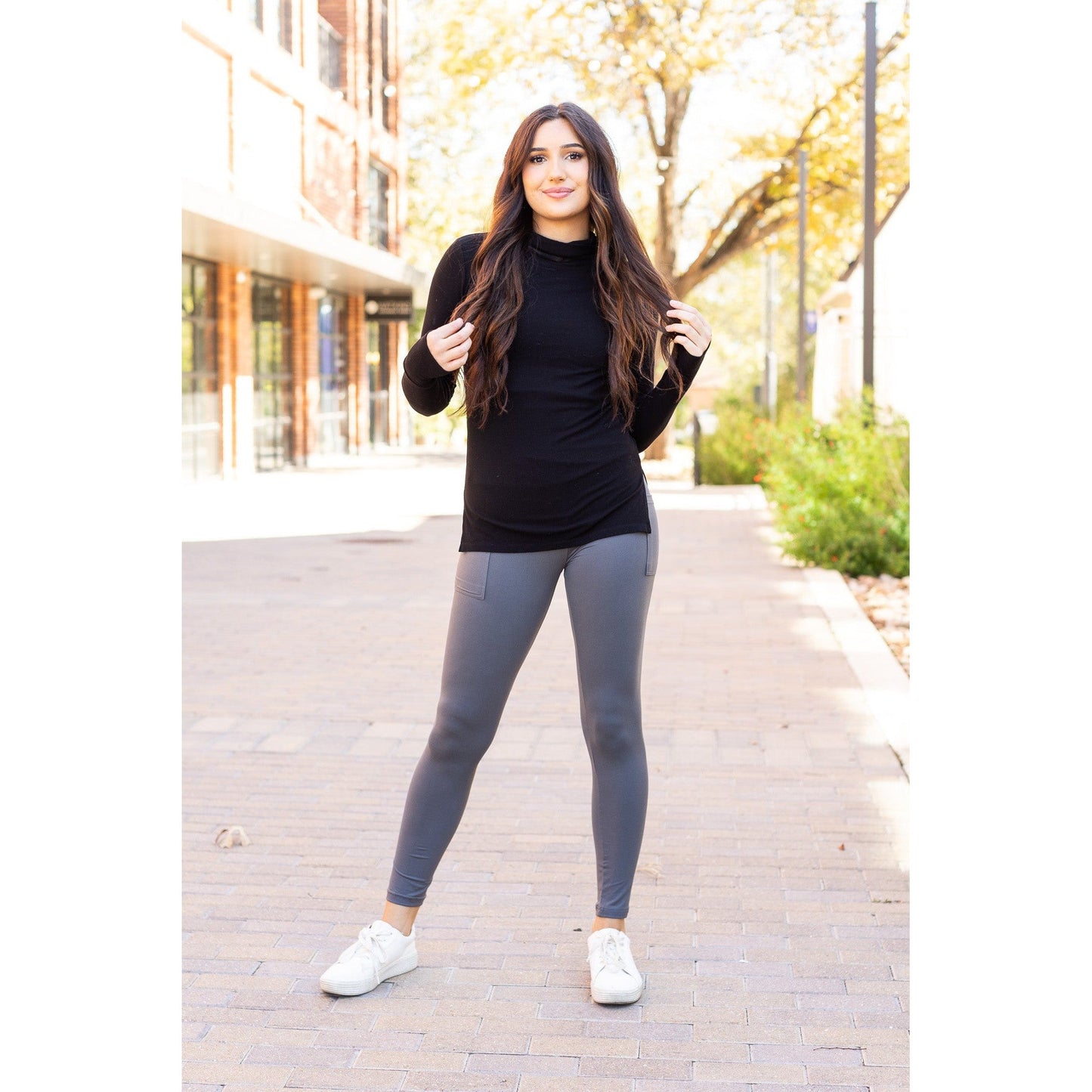 The Caitlin - CHARCOAL Crossover Full Length Leggings with Pockets