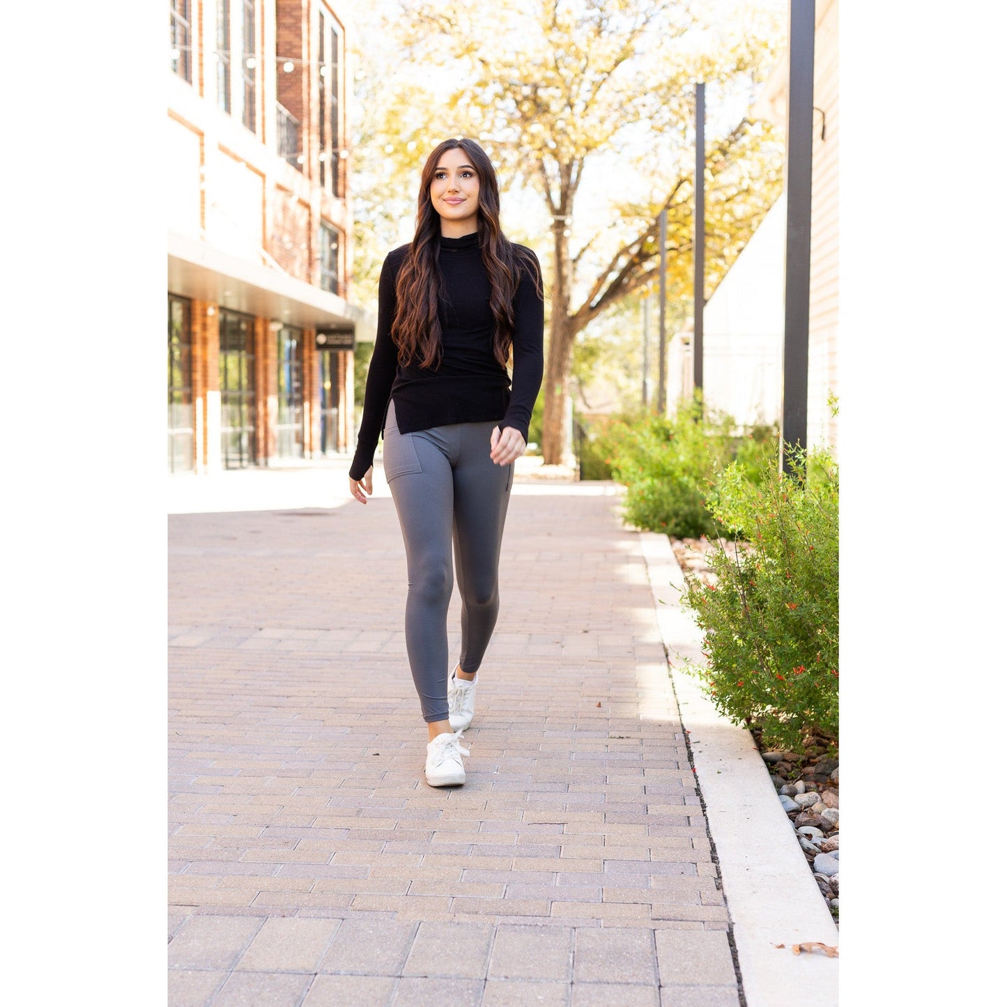 The Caitlin - CHARCOAL Crossover Full Length Leggings with Pockets