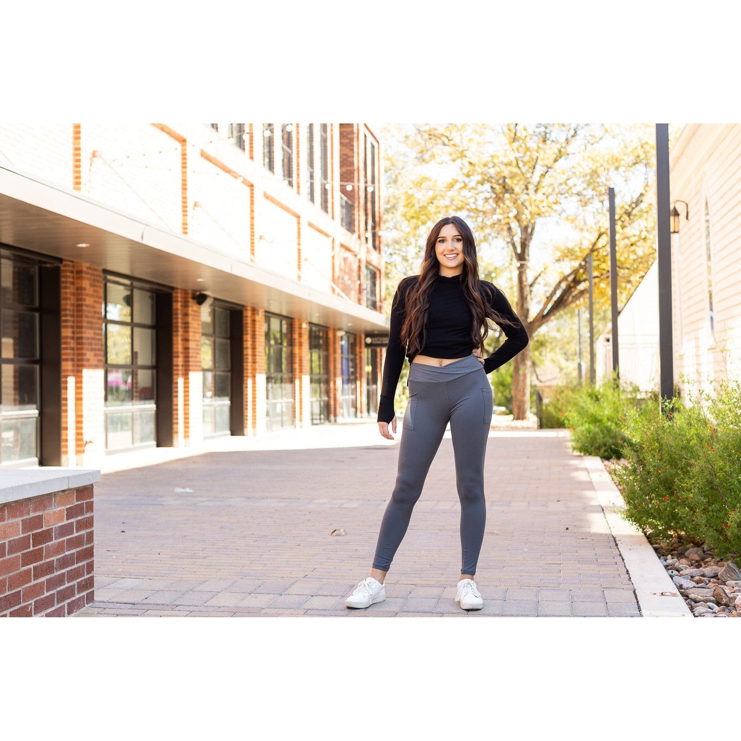 The Caitlin - CHARCOAL Crossover Full Length Leggings with Pockets