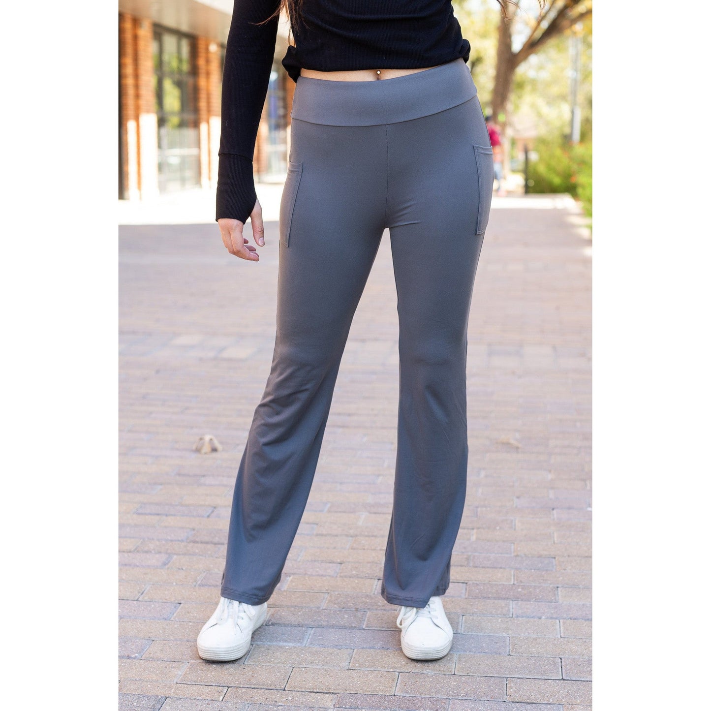 The Cassie - 30  CHARCOAL Bootcut Leggings with Pockets