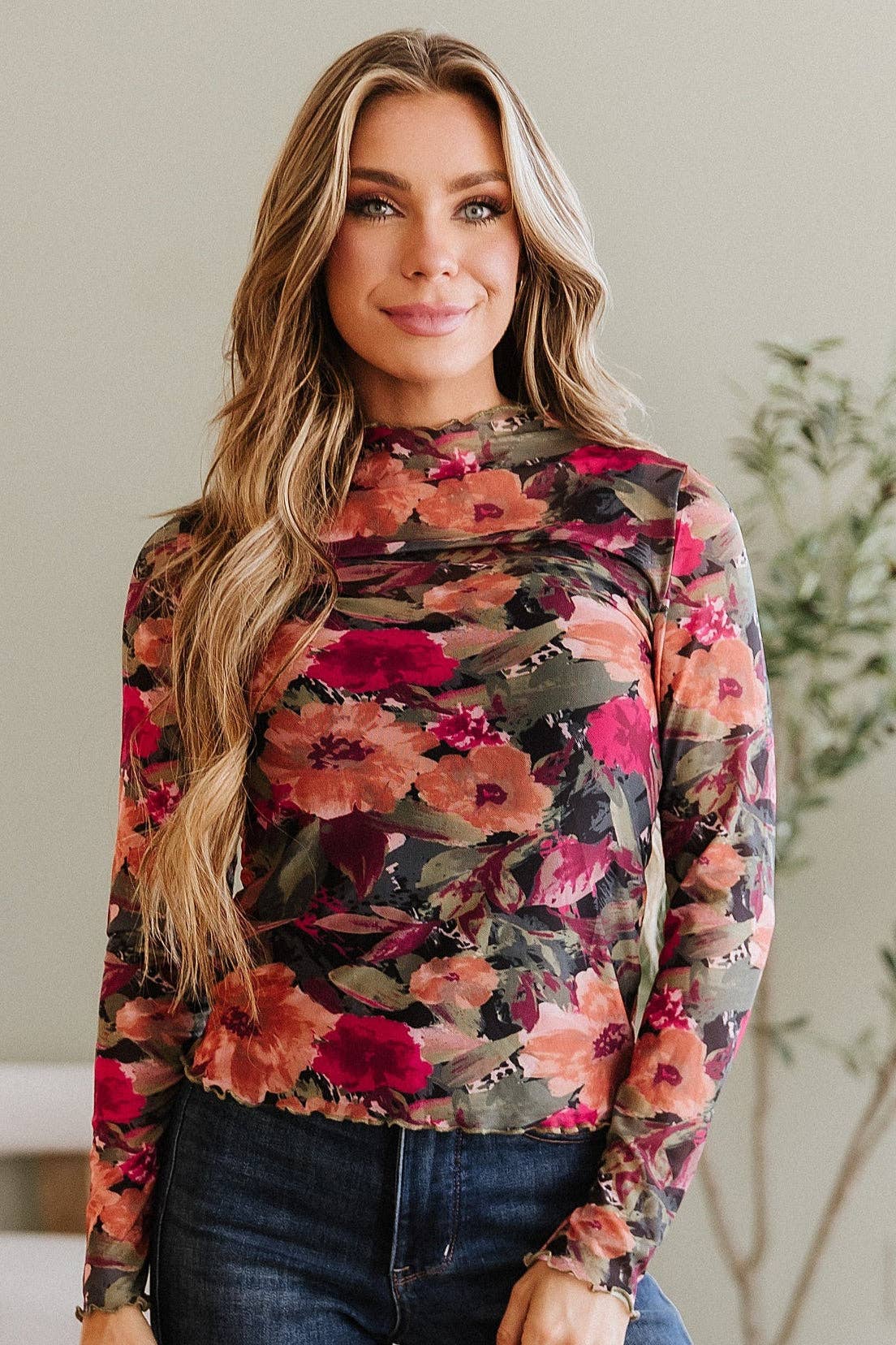 Isolde Floral Print Mesh Top