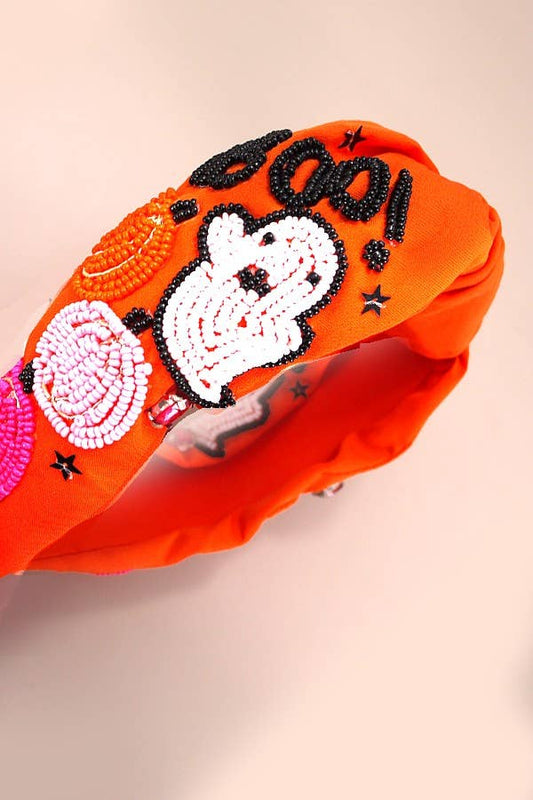 HALLOWEEN BOO PUMPKIN  BEADED HEADBAND HAIR BAND