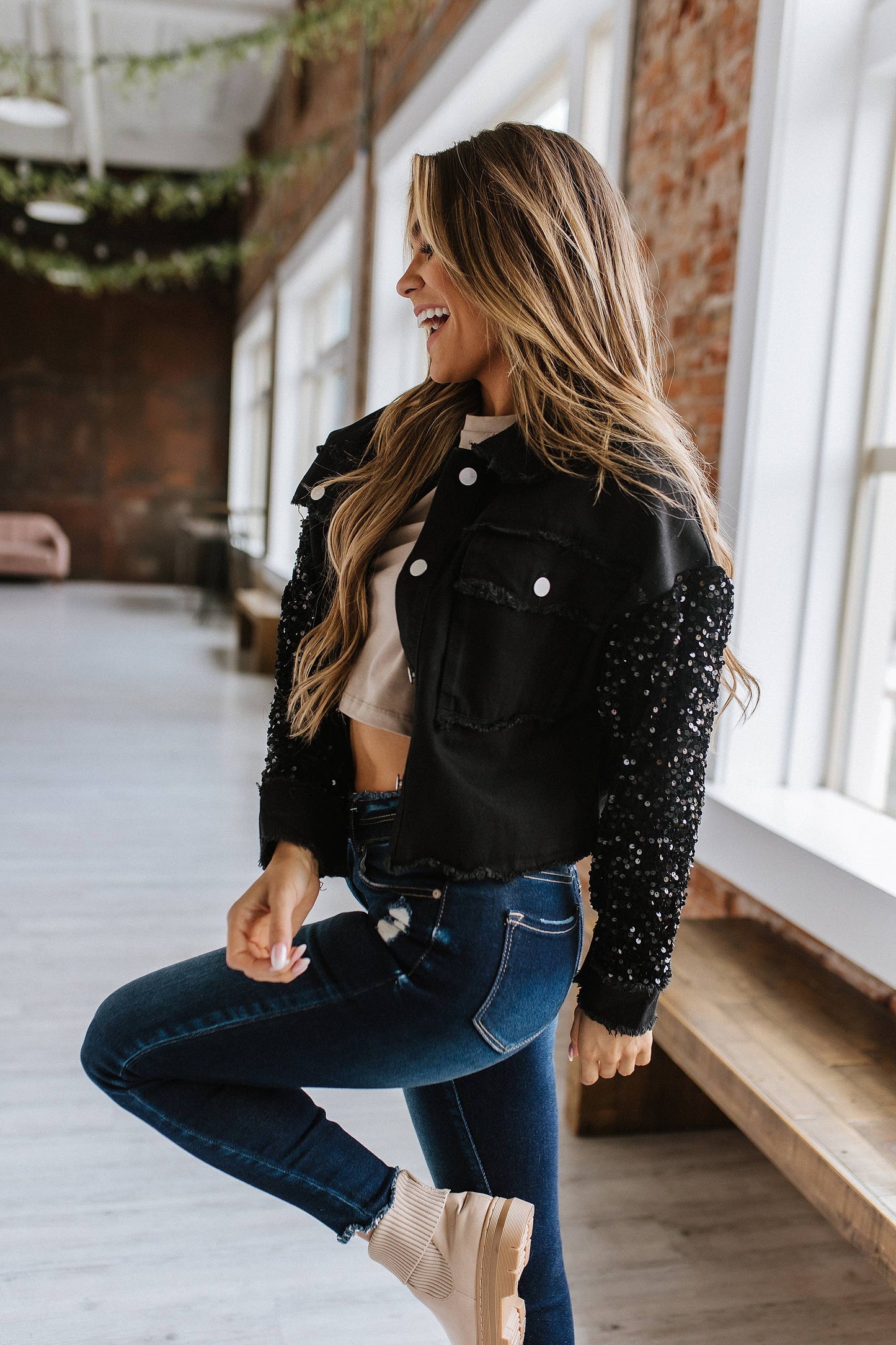 Black Sequin Denim Jacket