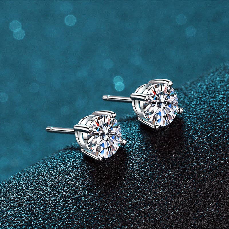 Four-Prong Moissanite Stud Earrings in 925 Sterling Silver: 0.4 ct