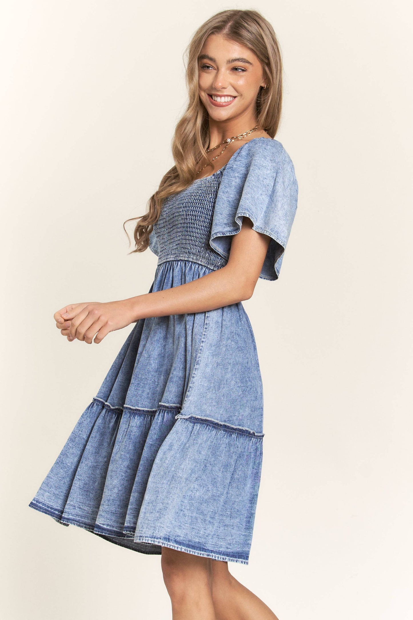 Washed Denim Smocked Top Dress - SALE