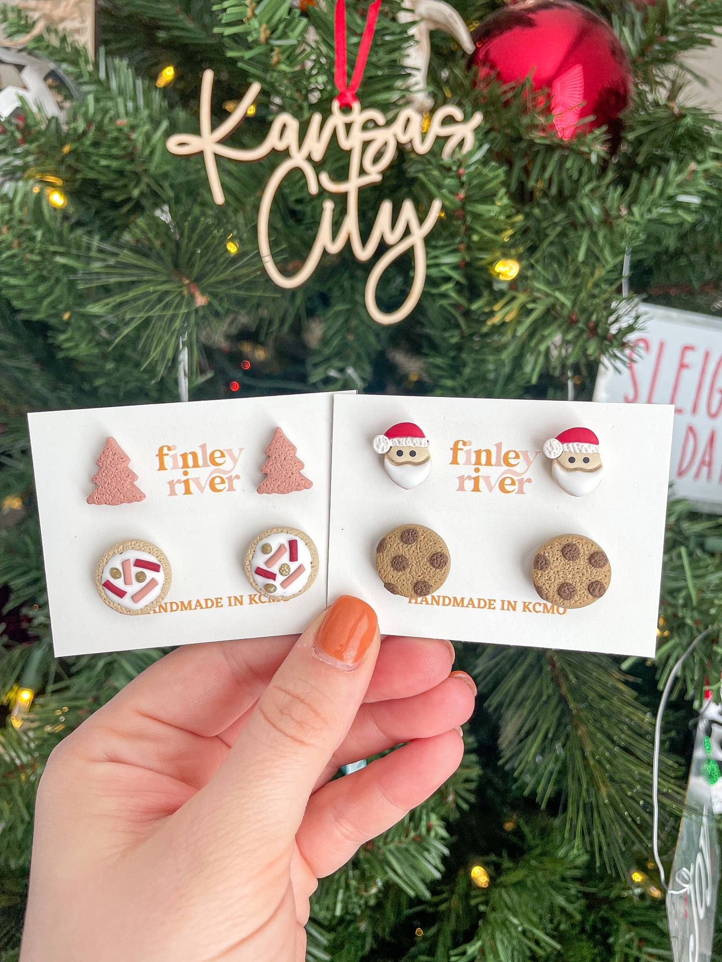Christmas Cookie Stud Pack | Santa Cookies | Clay Earrings: Gold Findings