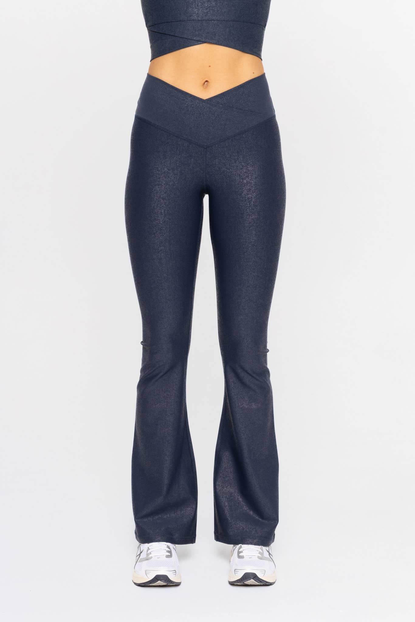 Mono B Leather Look Crossover Flared Leggings