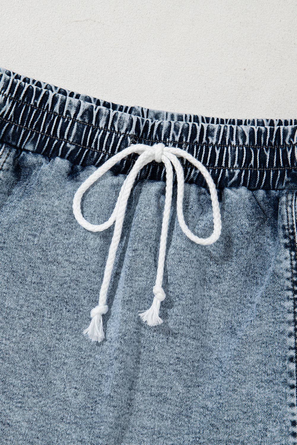 High Waist Drawstring Pocketed Denim Shorts