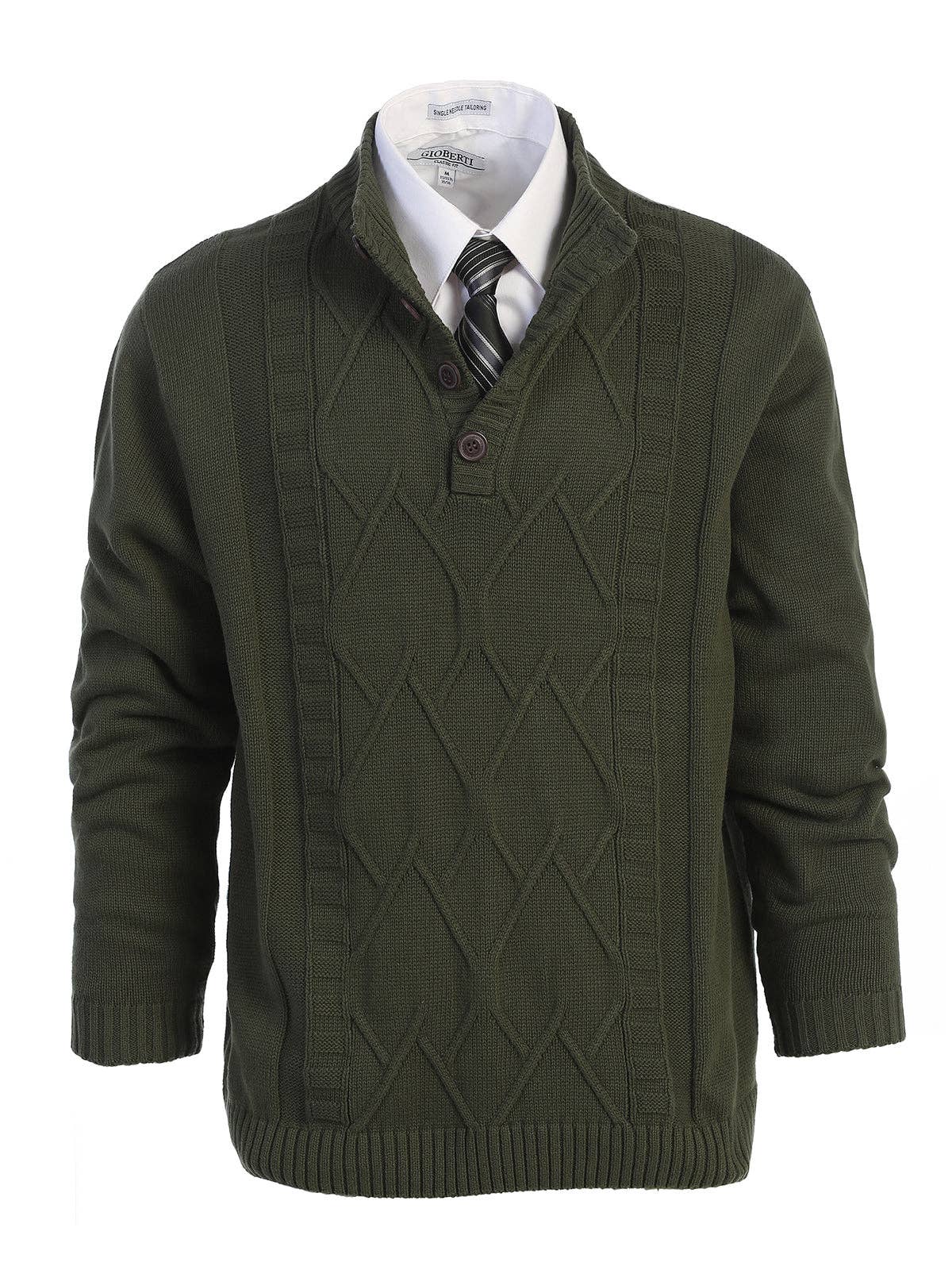 Men's Button Down Collar Pullover Knit Sweater - Olive